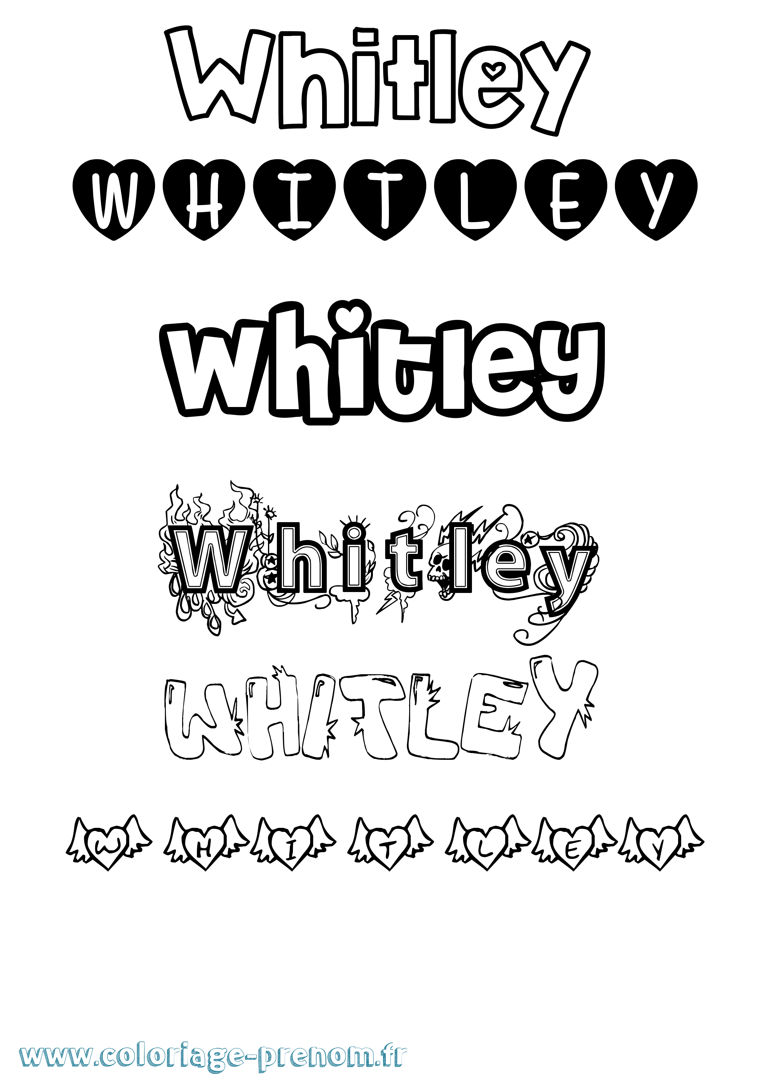 Coloriage prénom Whitley Girly