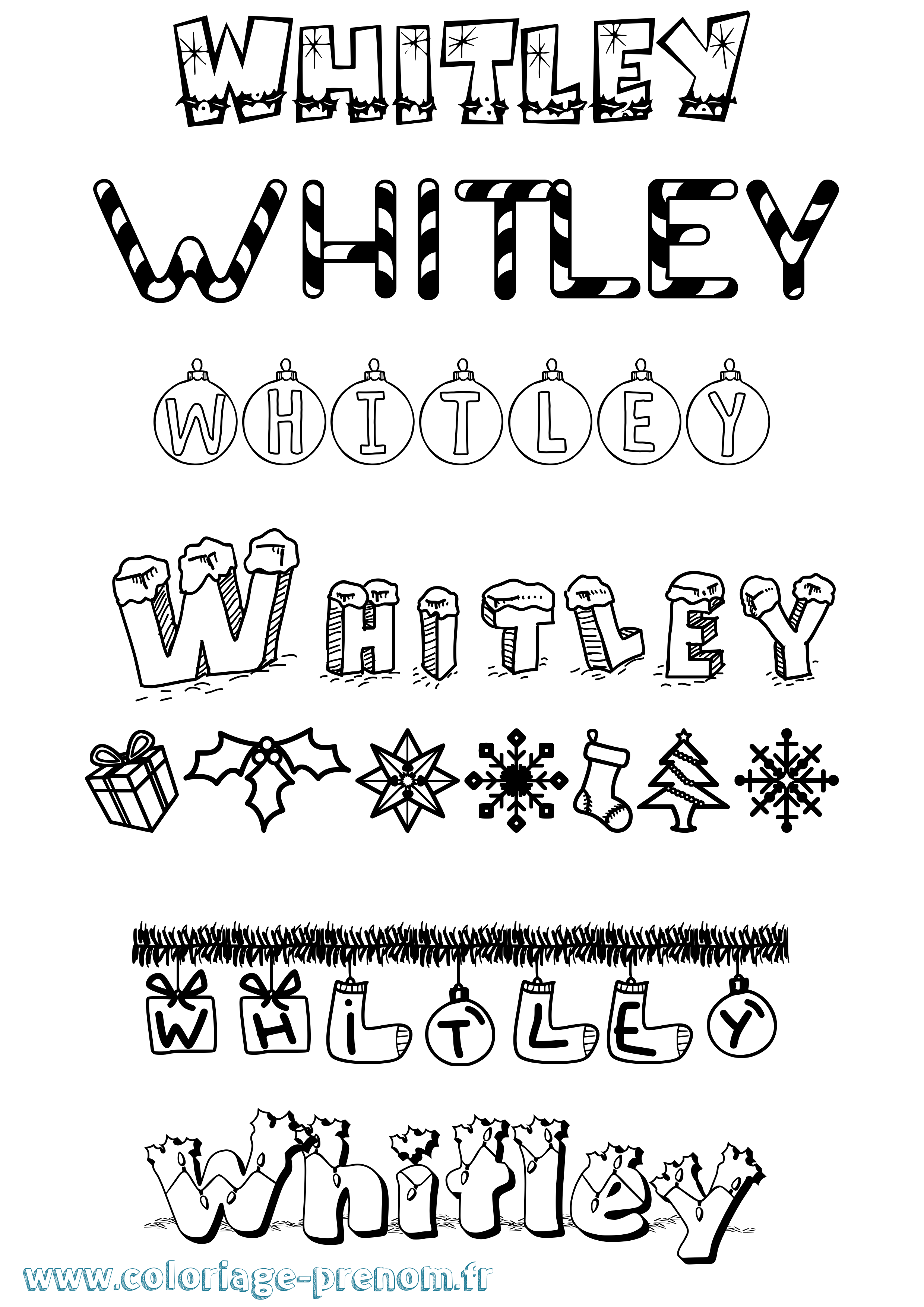 Coloriage prénom Whitley Noël