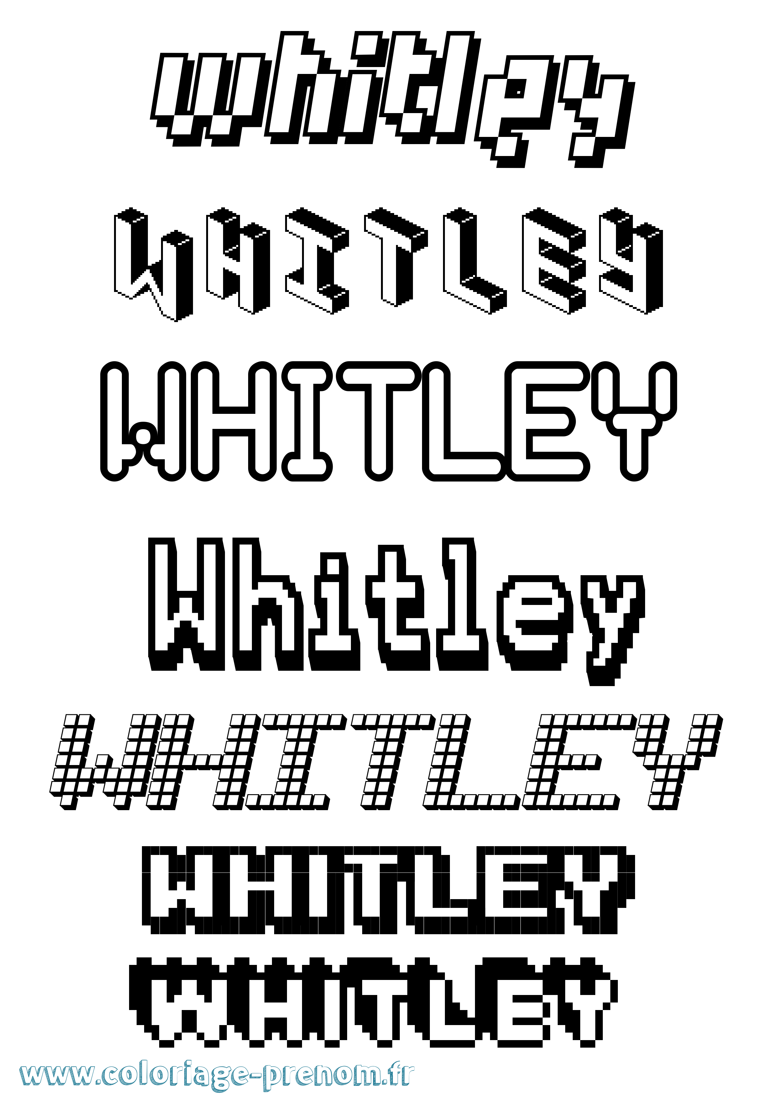 Coloriage prénom Whitley Pixel
