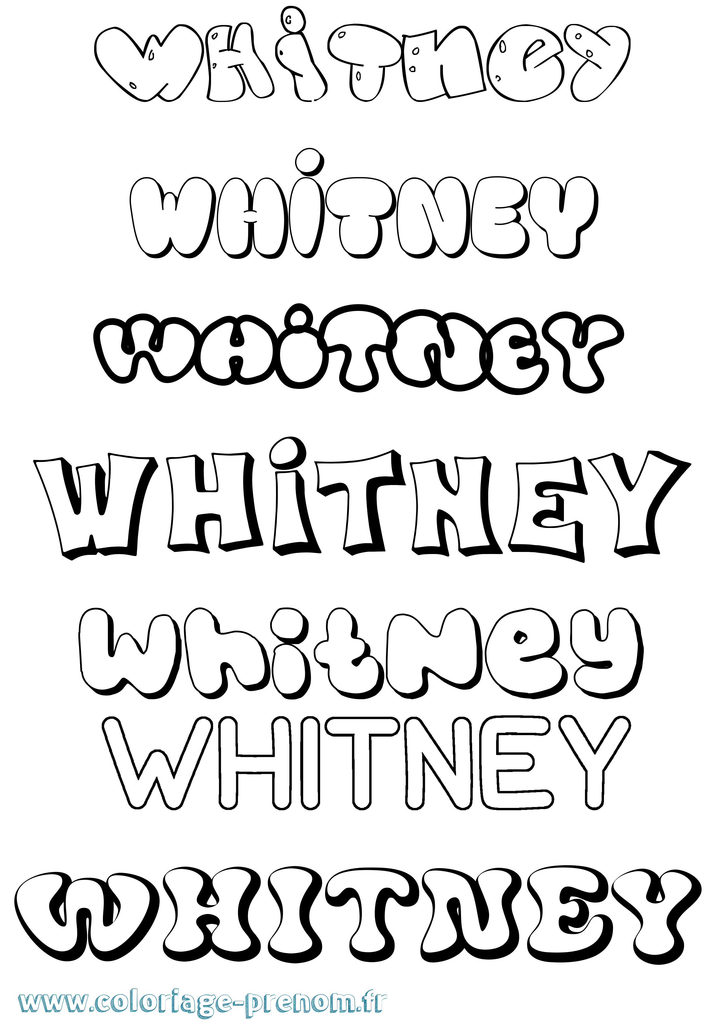 Coloriage prénom Whitney Bubble