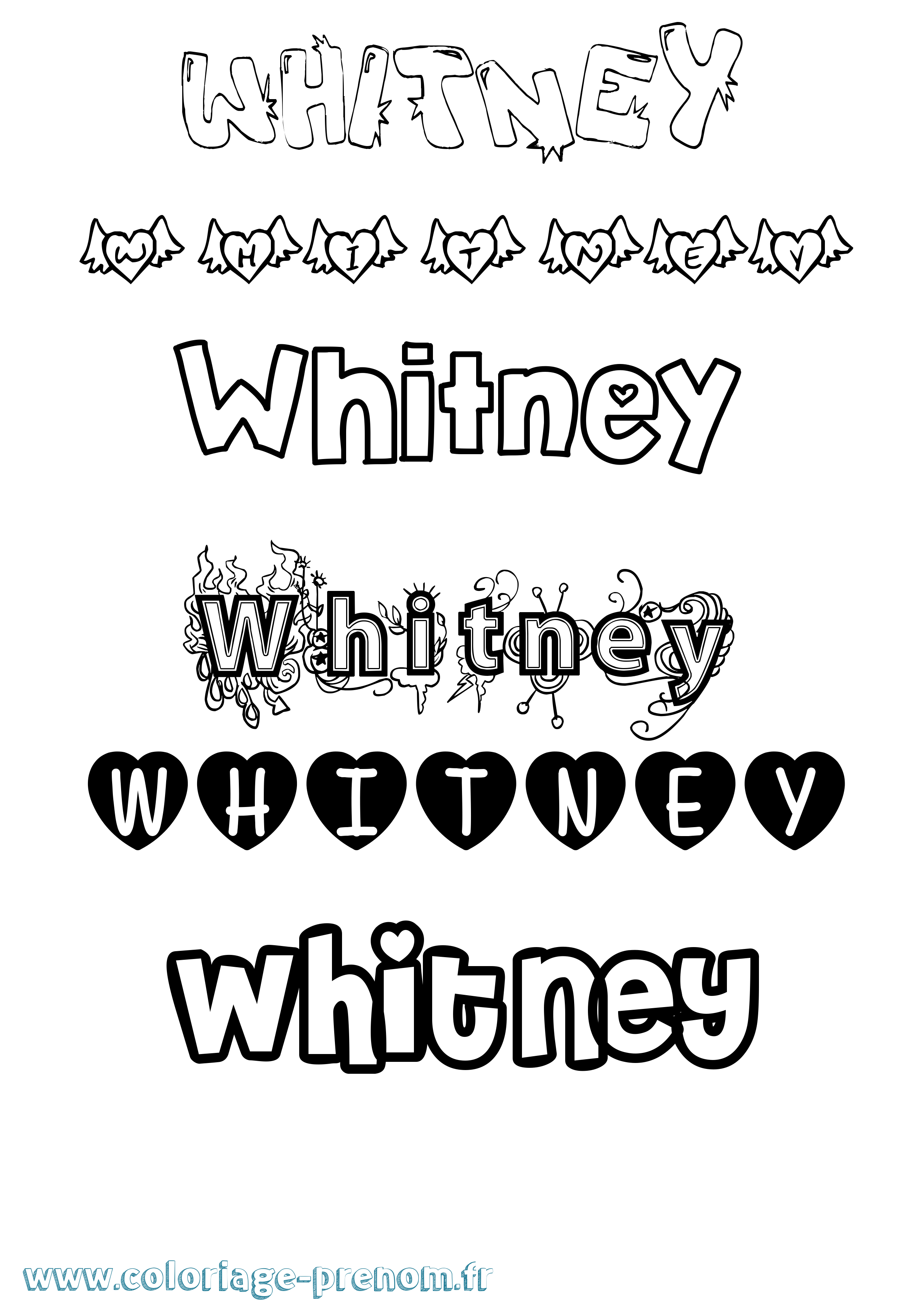 Coloriage prénom Whitney Girly