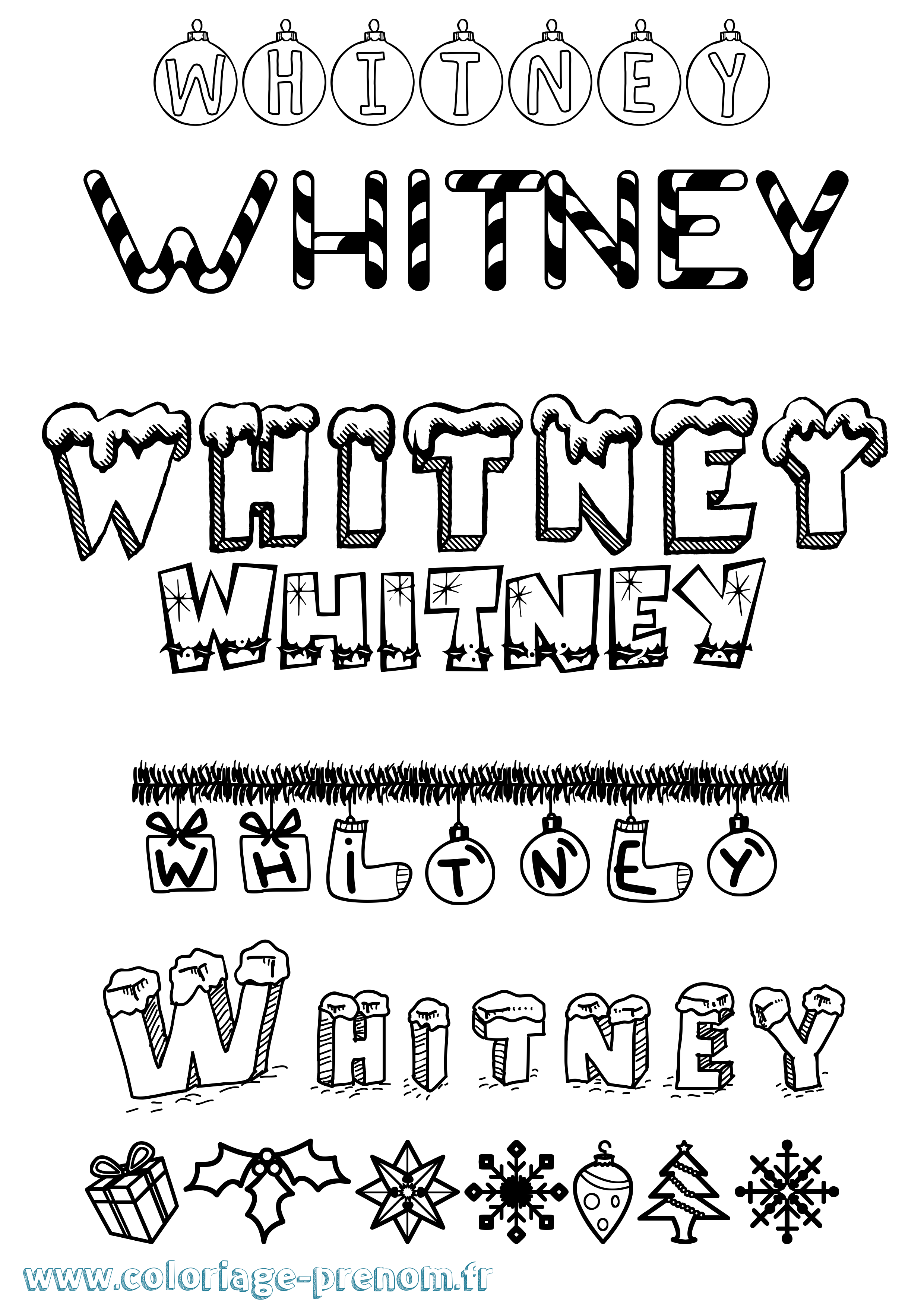 Coloriage prénom Whitney Noël