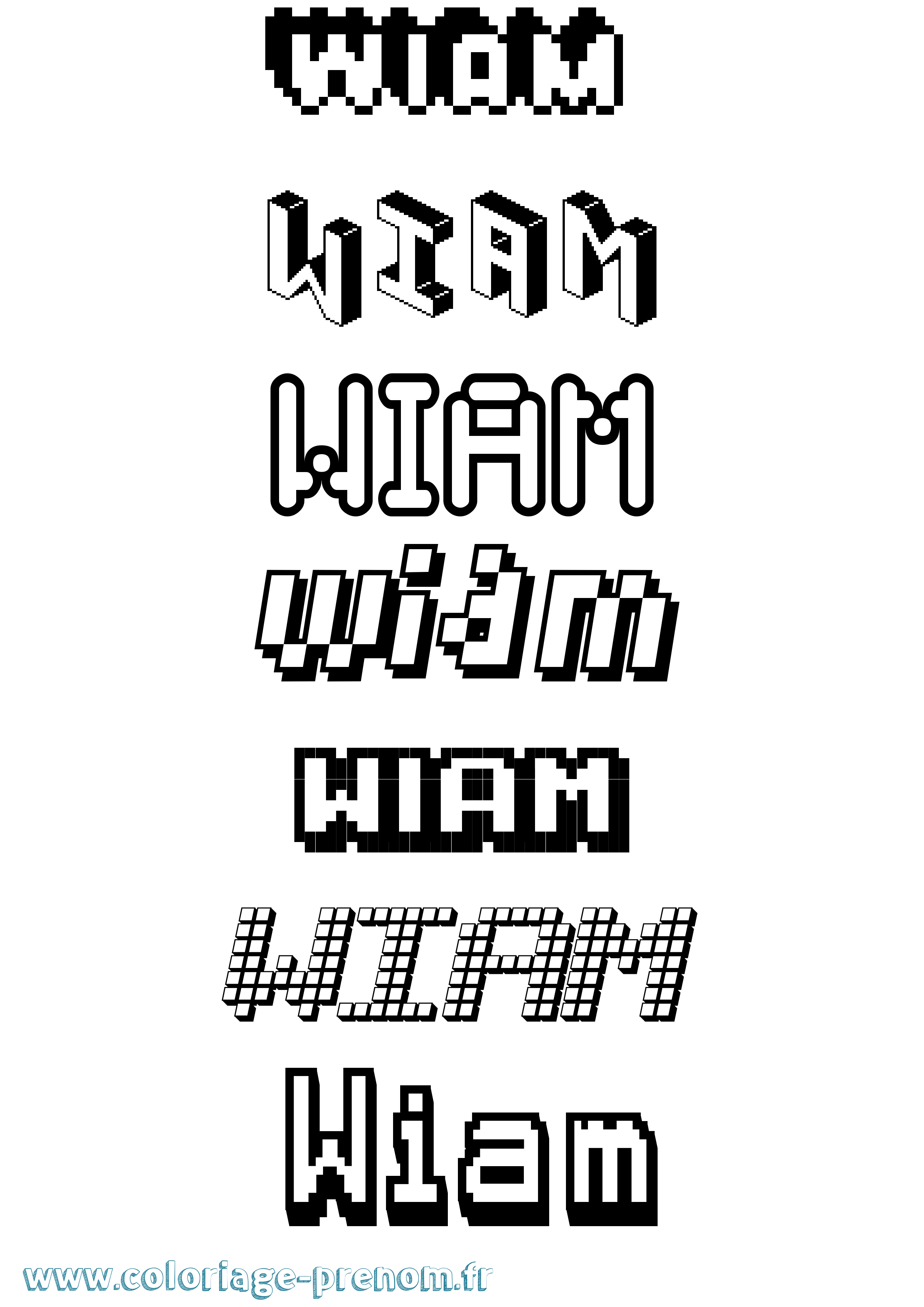 Coloriage prénom Wiam Pixel