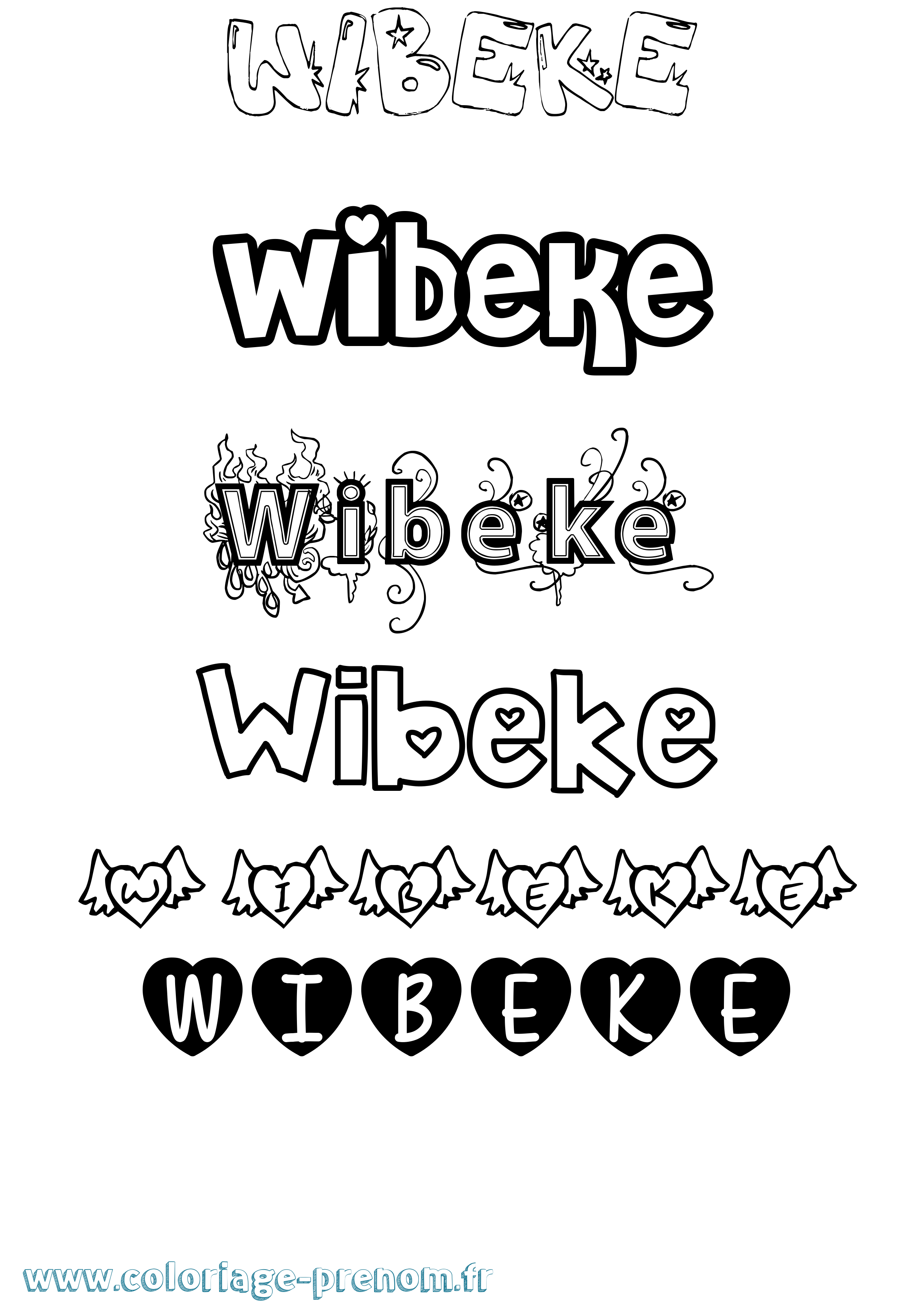 Coloriage prénom Wibeke Girly