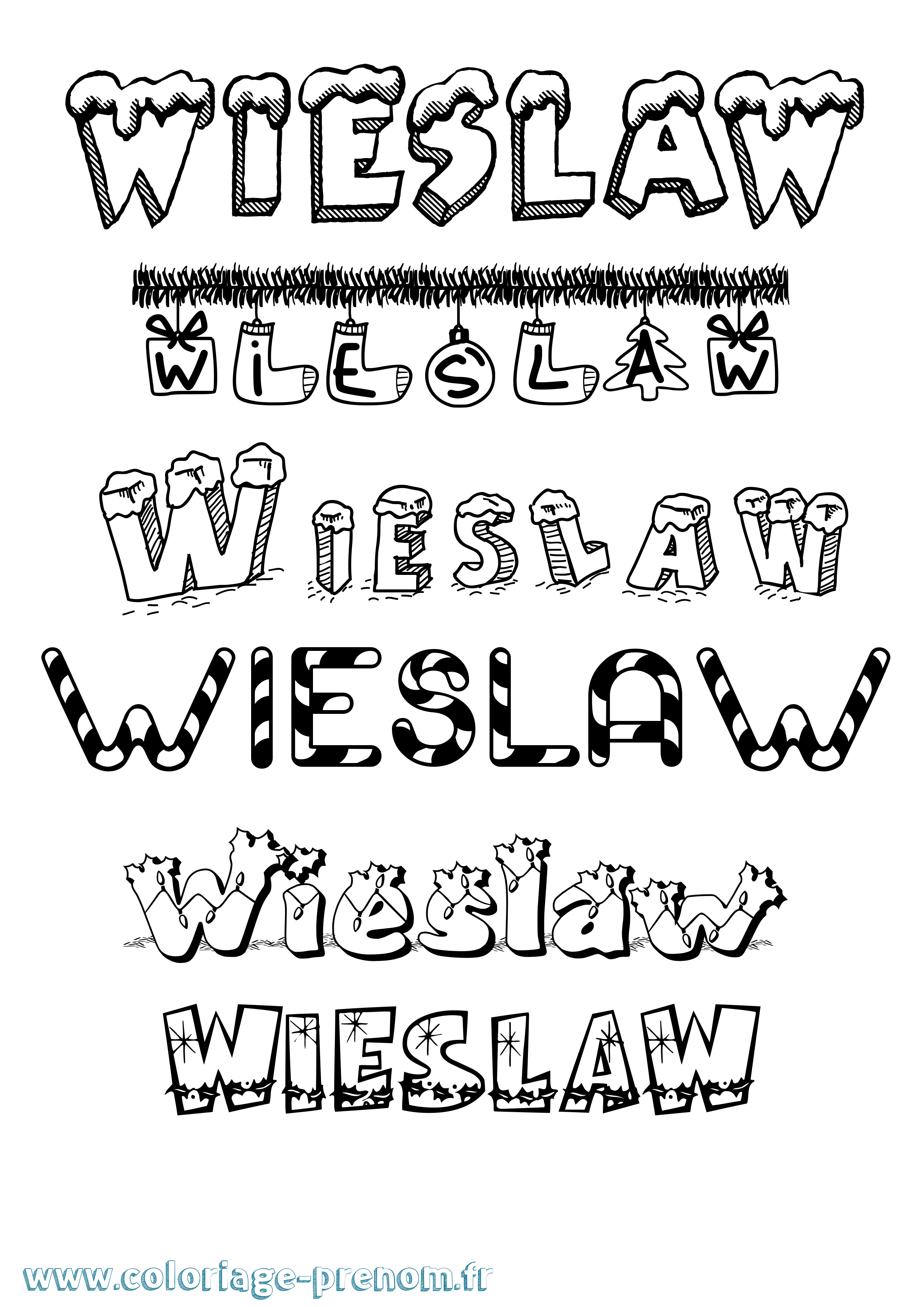 Coloriage Wieslaw Noël Coloriage prénom Wieslaw Noël