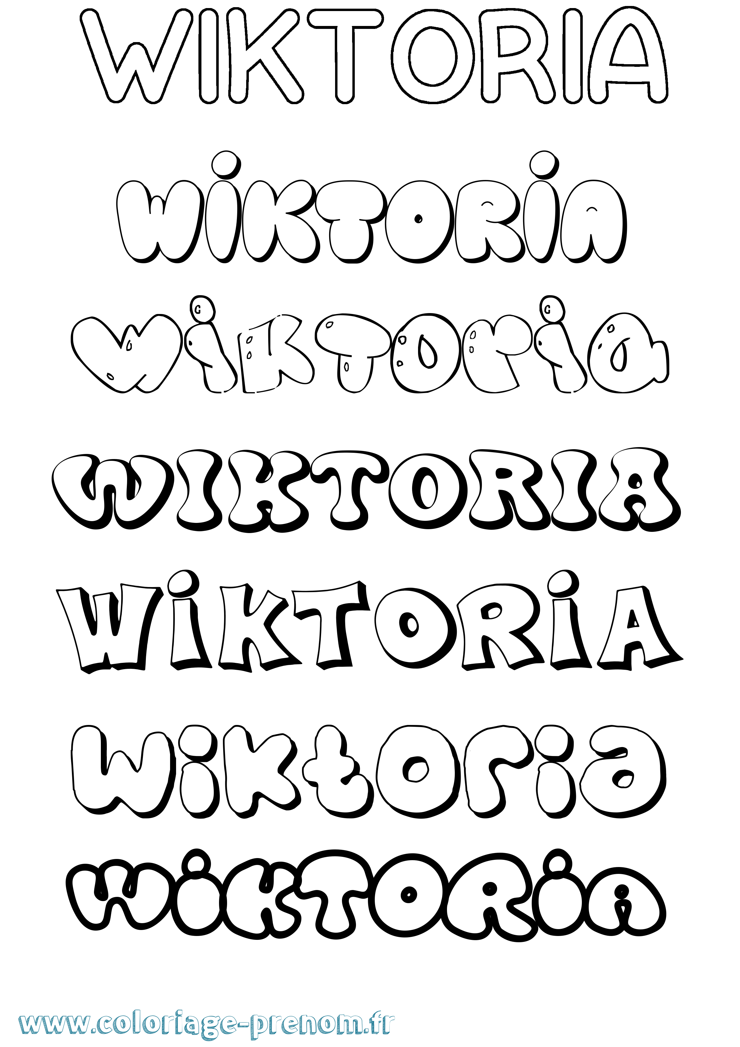 Coloriage Wiktoria Bubble Coloriage prénom Wiktoria Bubble