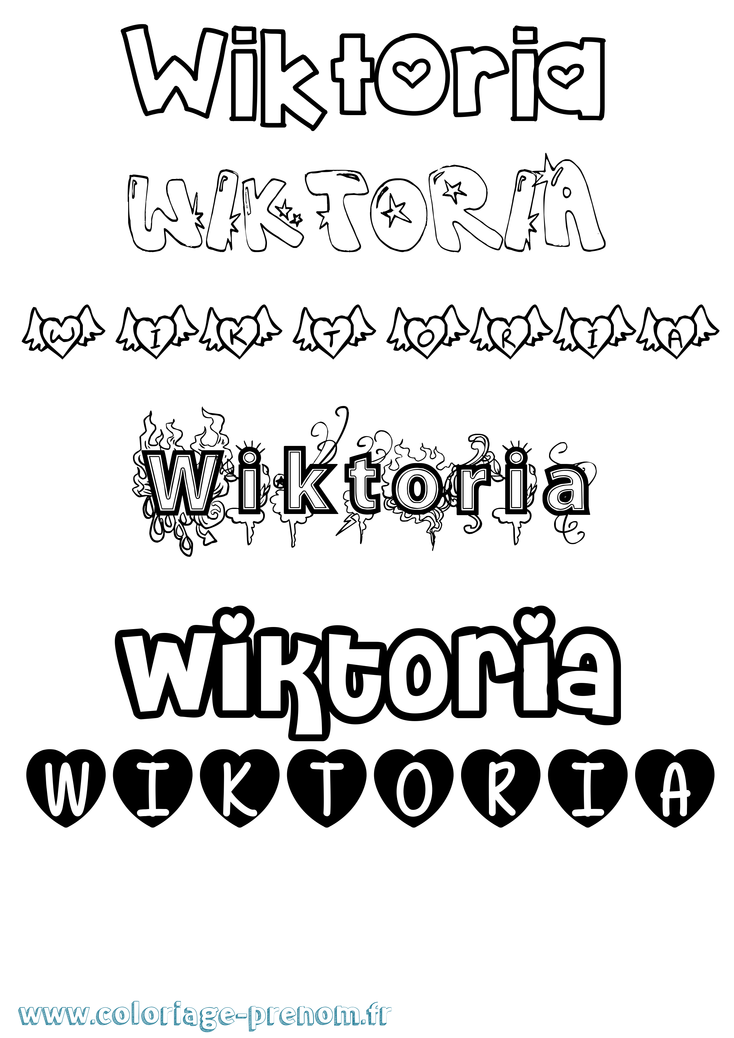 Coloriage Wiktoria Girly Coloriage prénom Wiktoria Girly