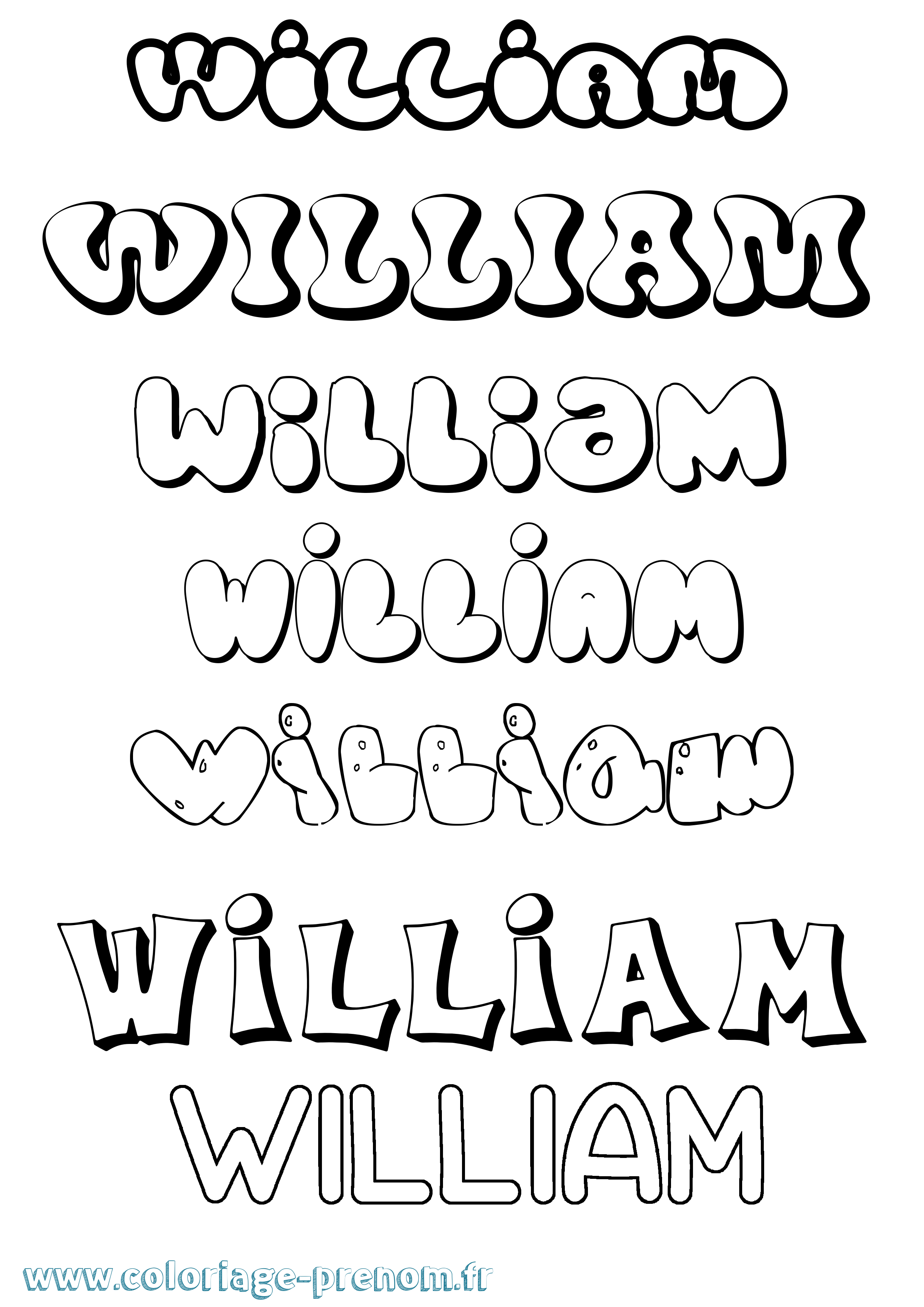 Coloriage prénom William Bubble