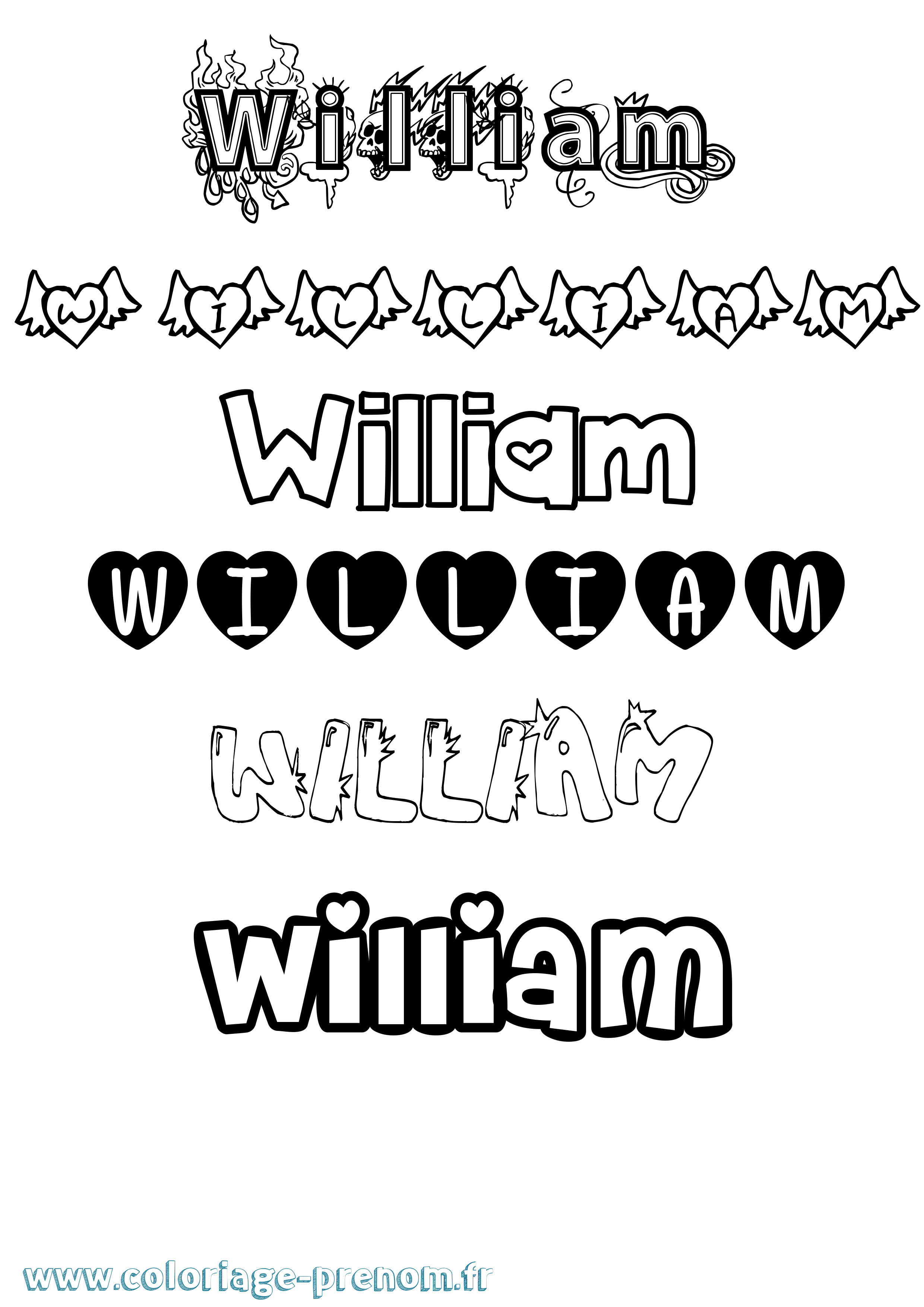 Coloriage prénom William Girly
