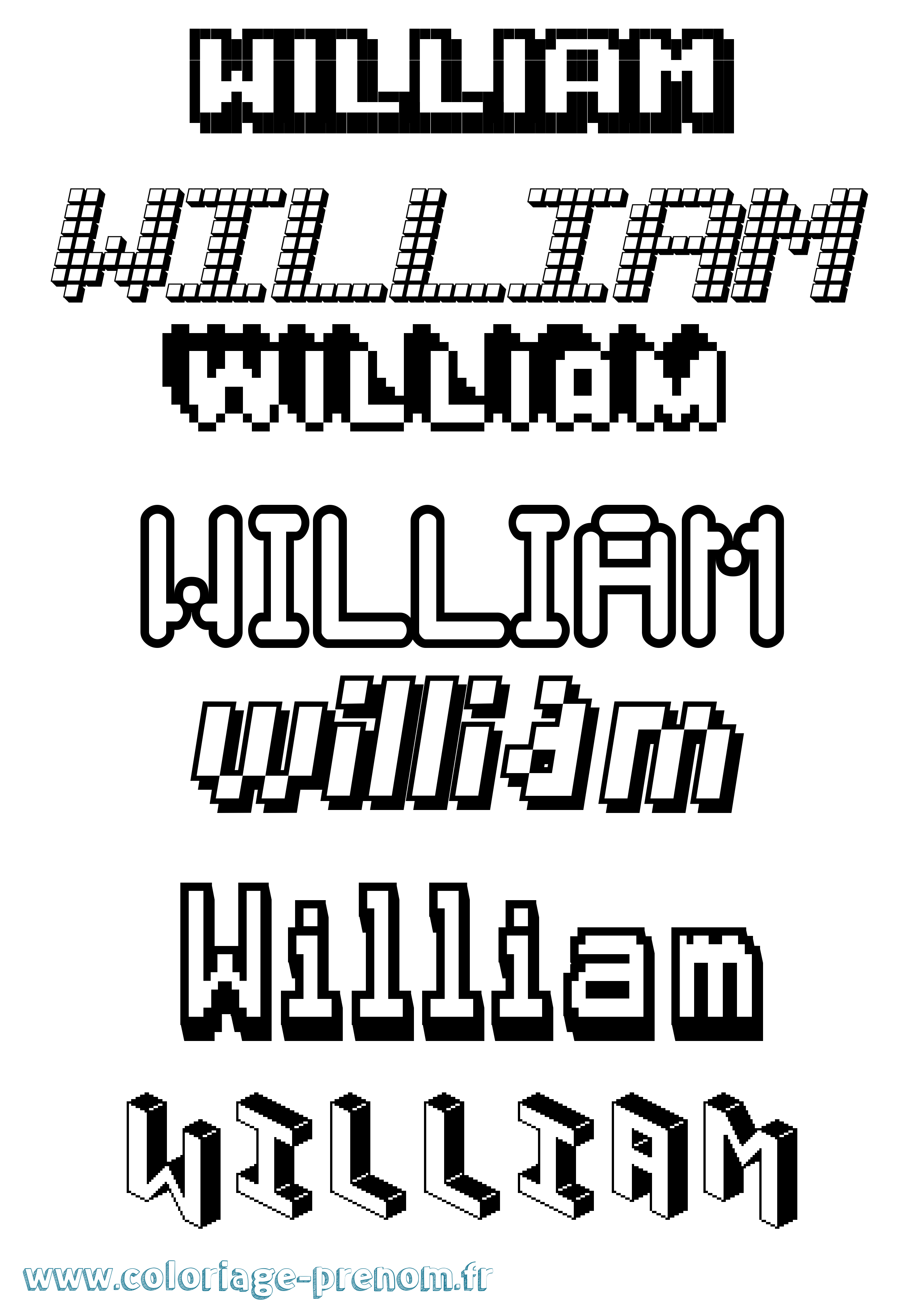 Coloriage prénom William Pixel
