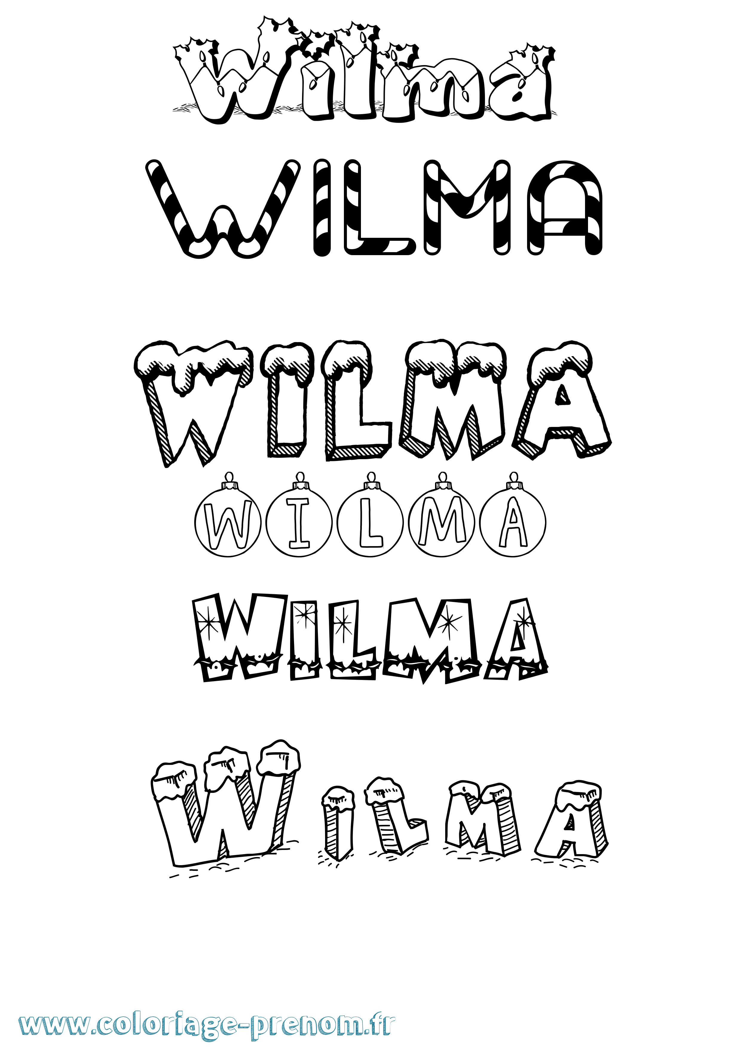 Coloriage prénom Wilma Noël
