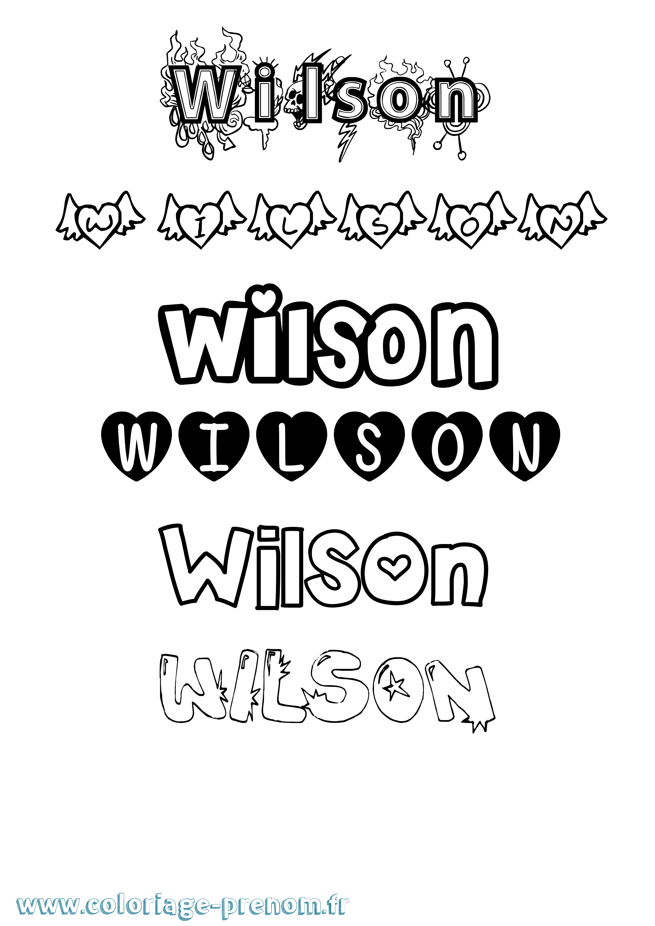 Coloriage prénom Wilson Girly