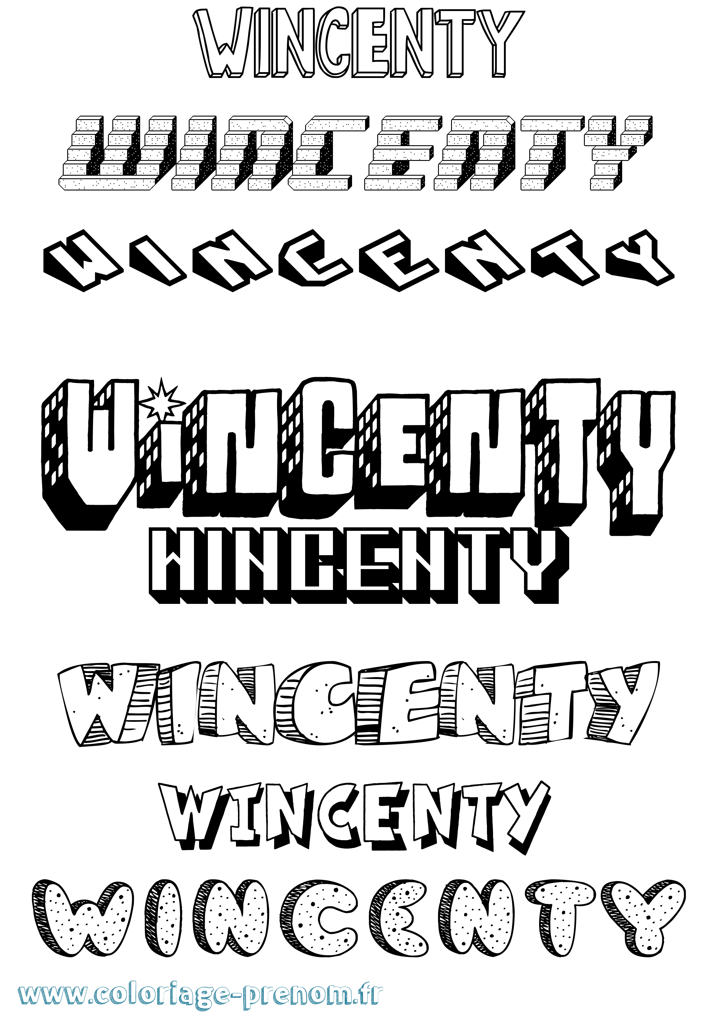 Coloriage prénom Wincenty Effet 3D