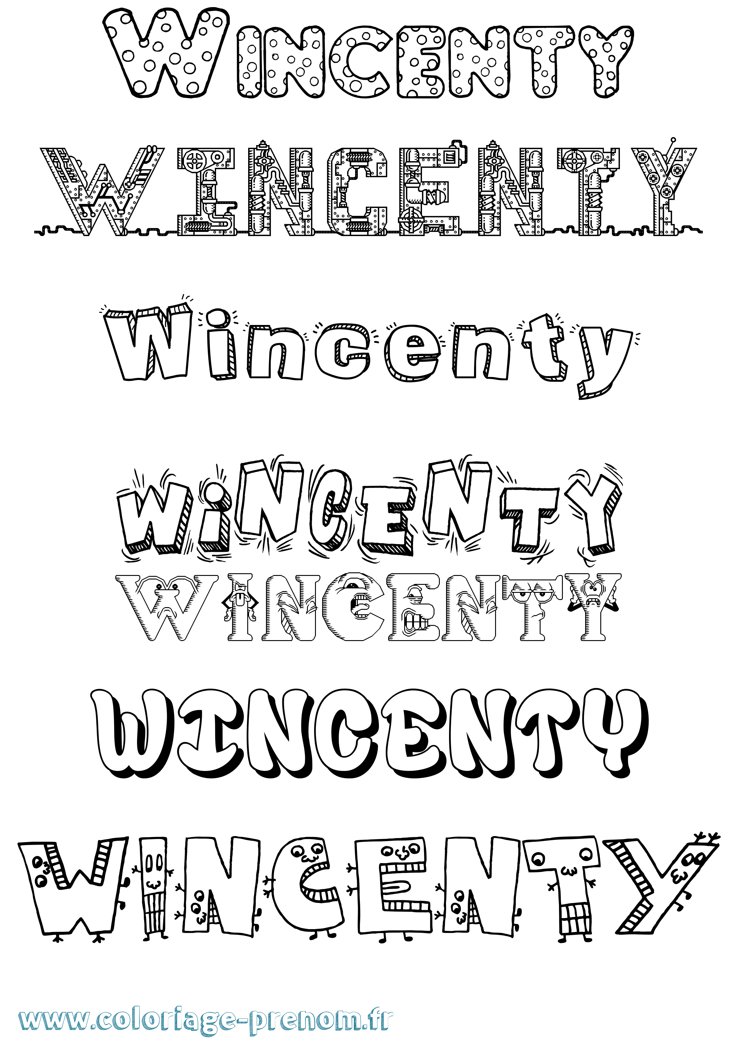 Coloriage prénom Wincenty Fun