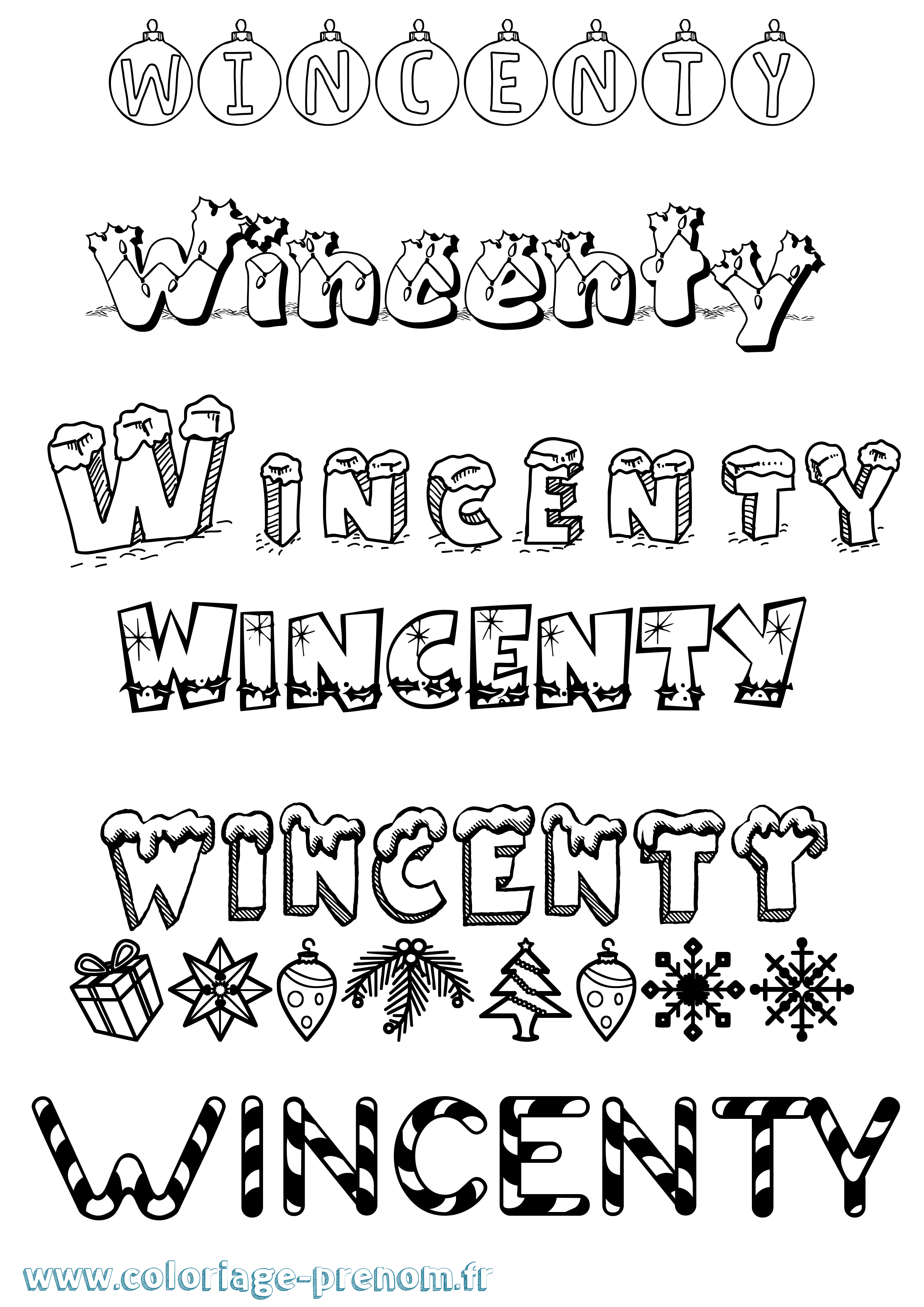Coloriage Wincenty Noël Coloriage prénom Wincenty Noël