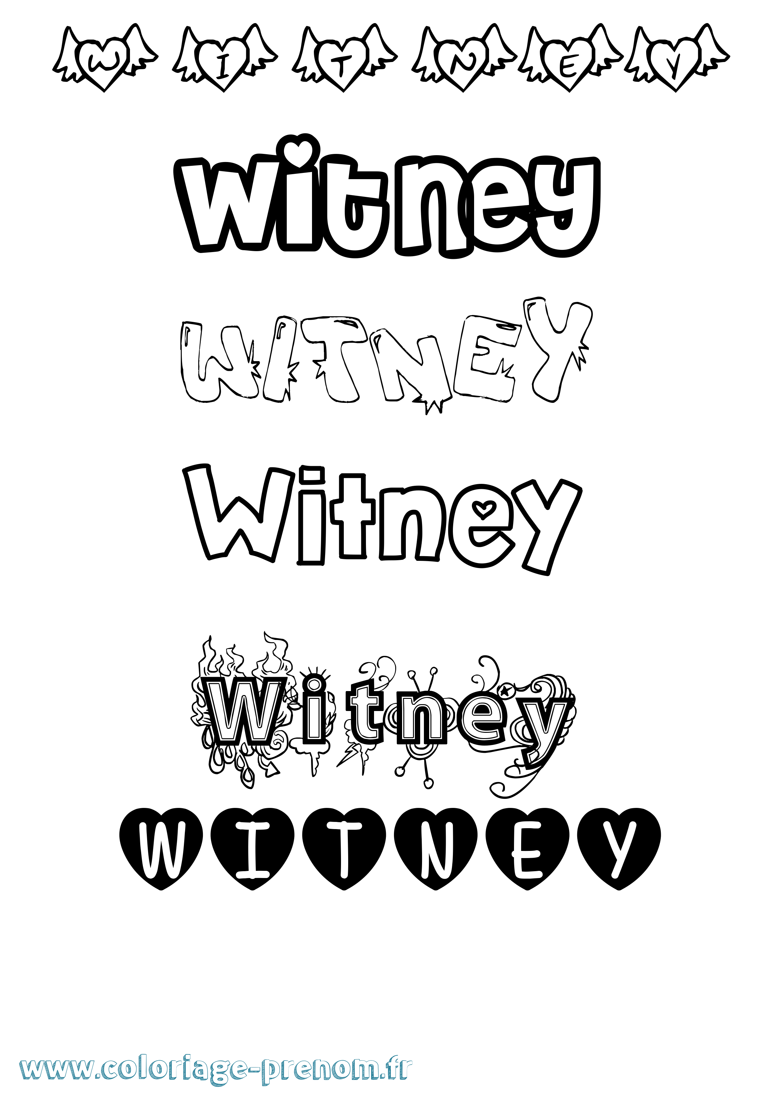 Coloriage prénom Witney Girly