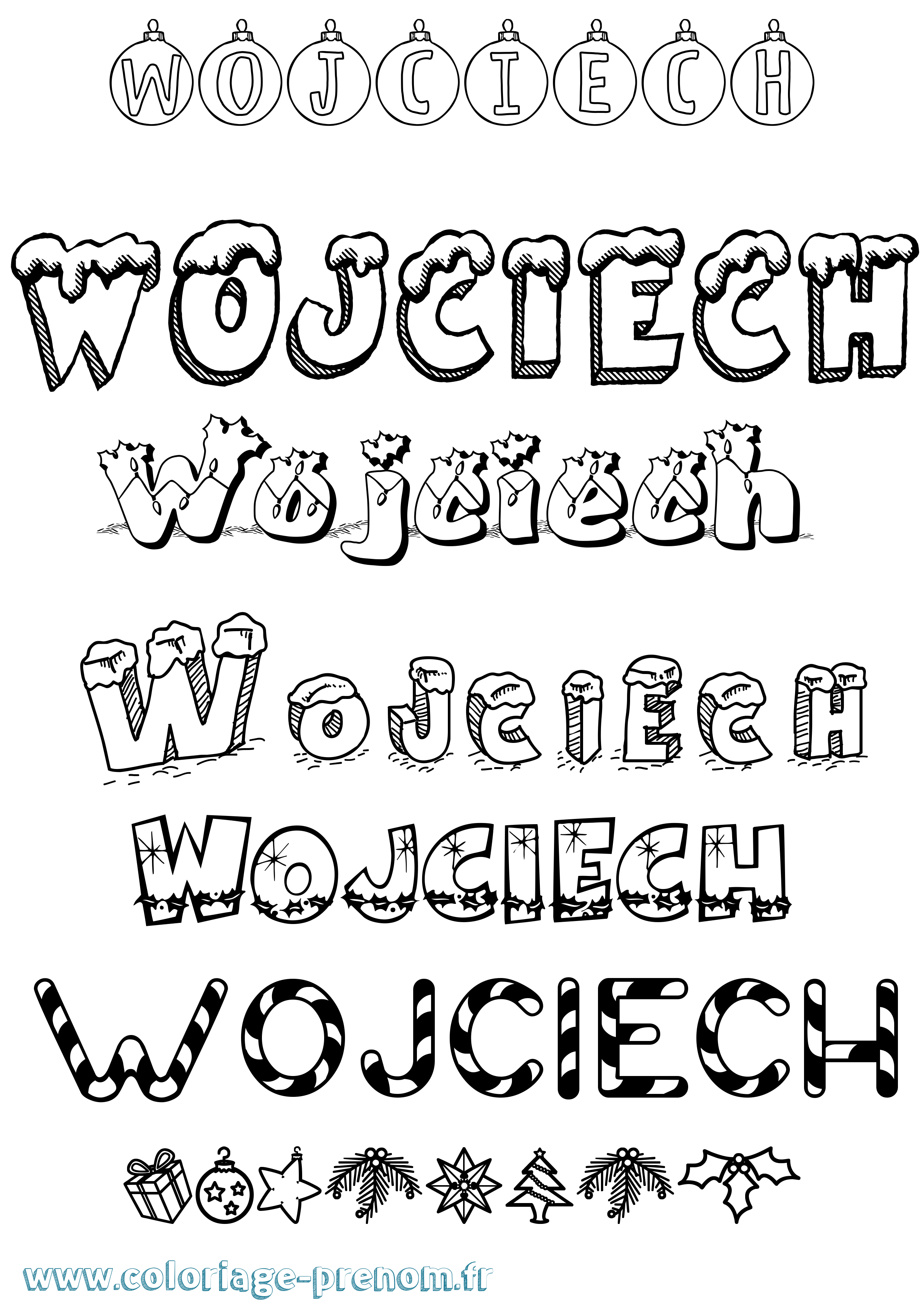 Coloriage prénom Wojciech Noël