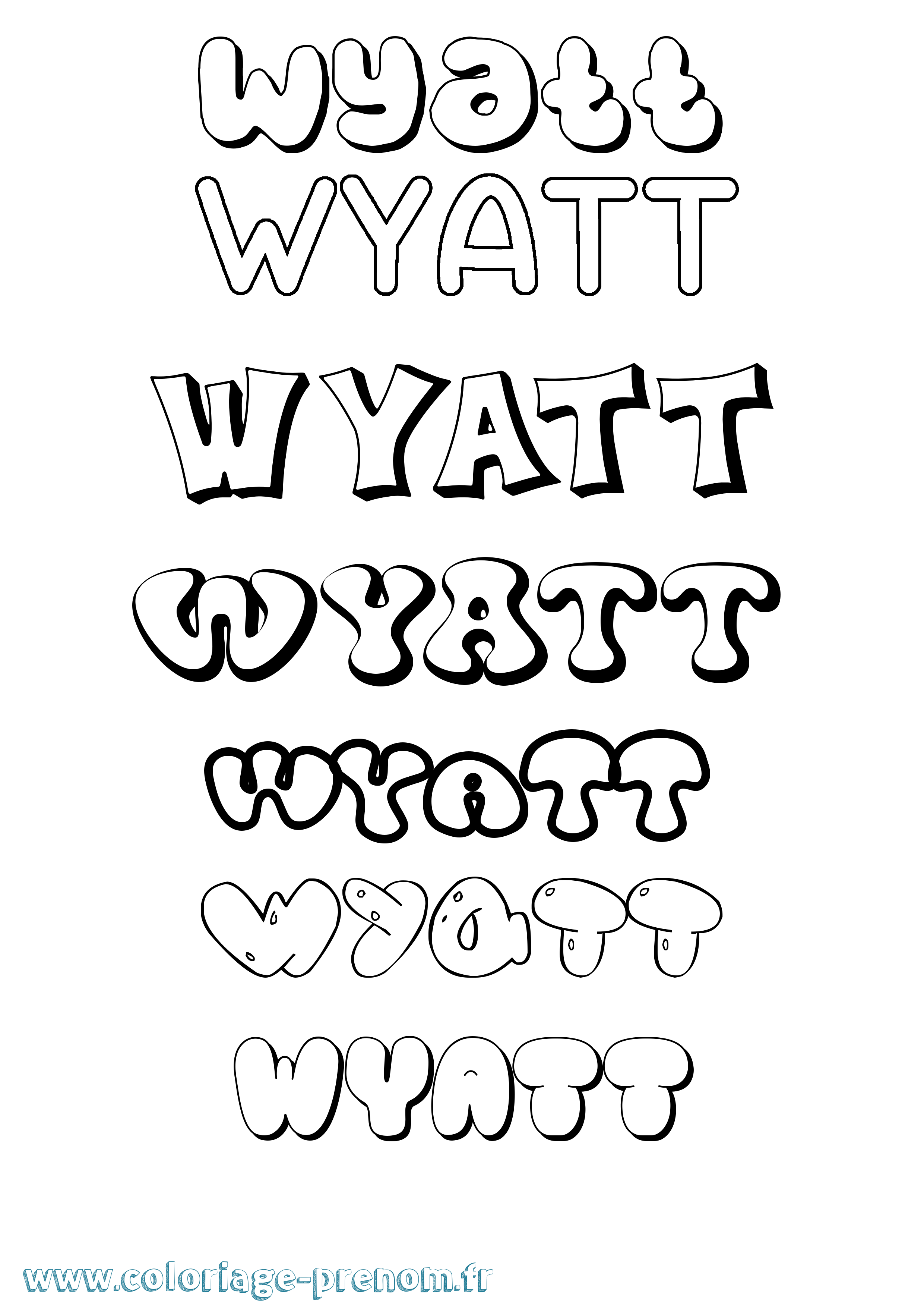 Coloriage Wyatt Bubble Coloriage prénom Wyatt Bubble