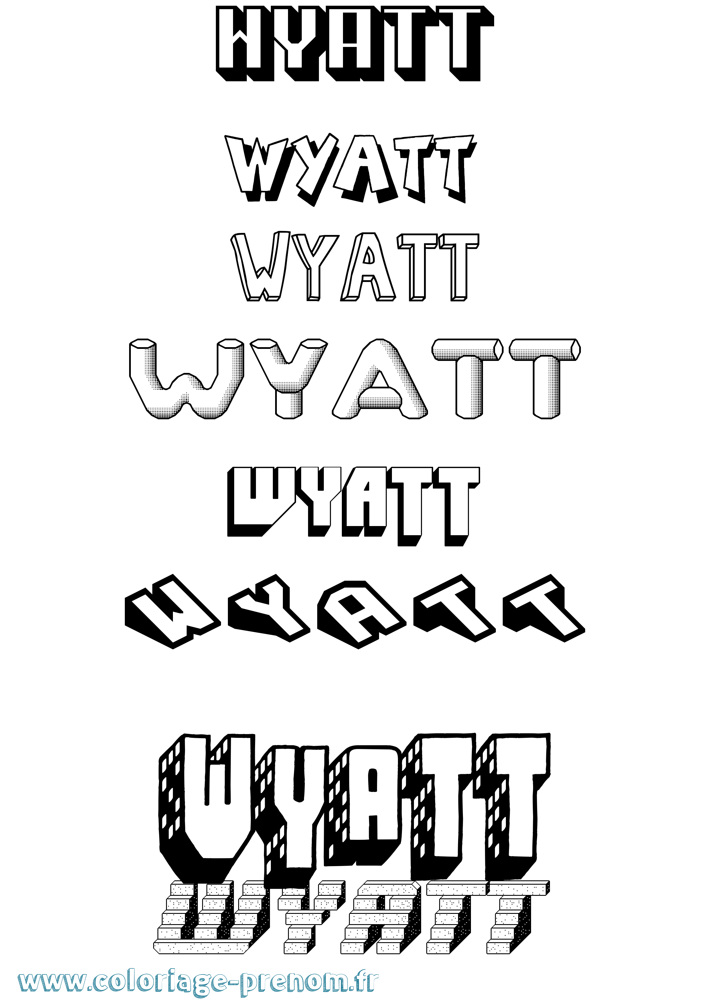 Coloriage Wyatt Effet 3D Coloriage prénom Wyatt Effet 3D