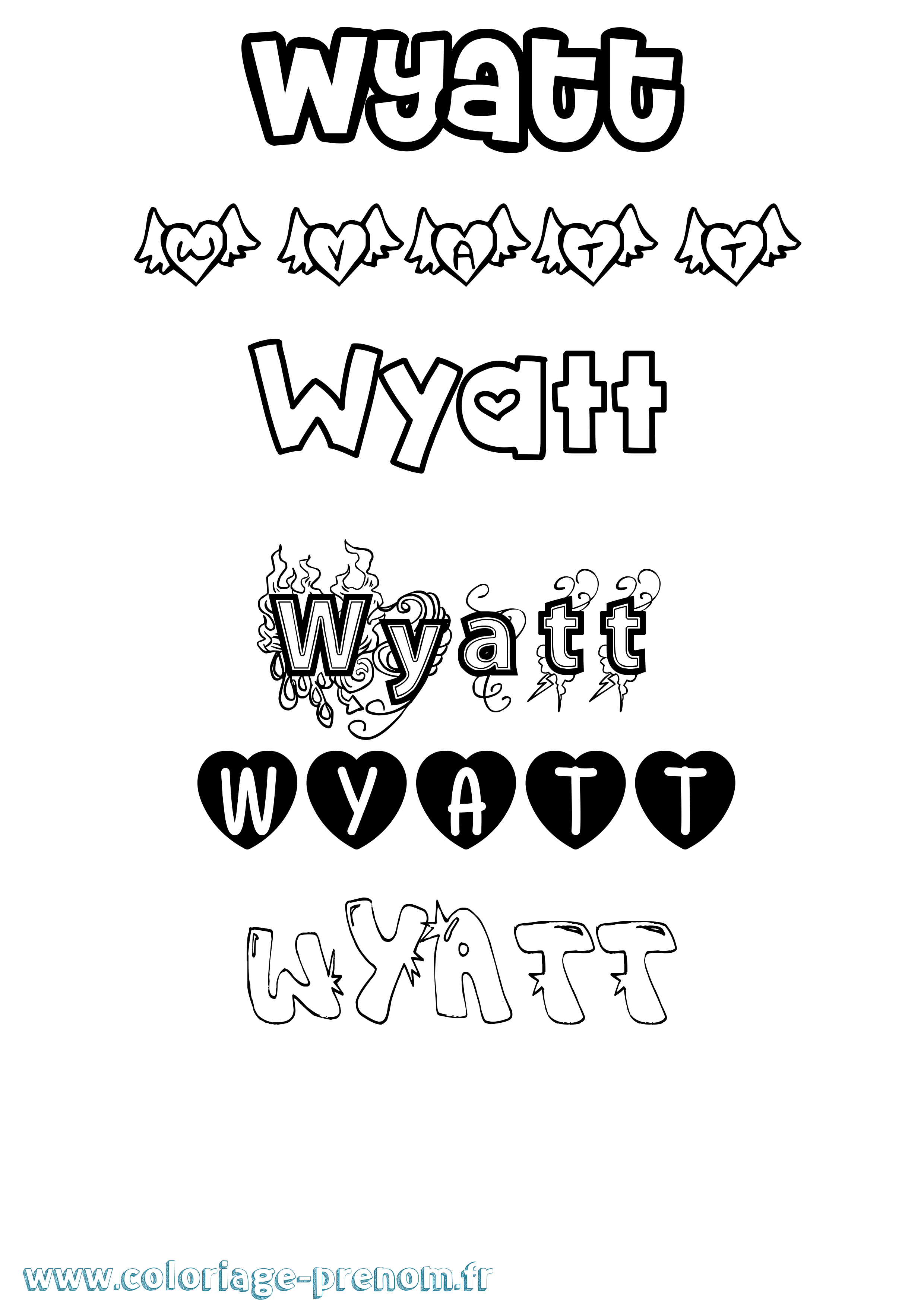 Coloriage Wyatt Girly Coloriage prénom Wyatt Girly