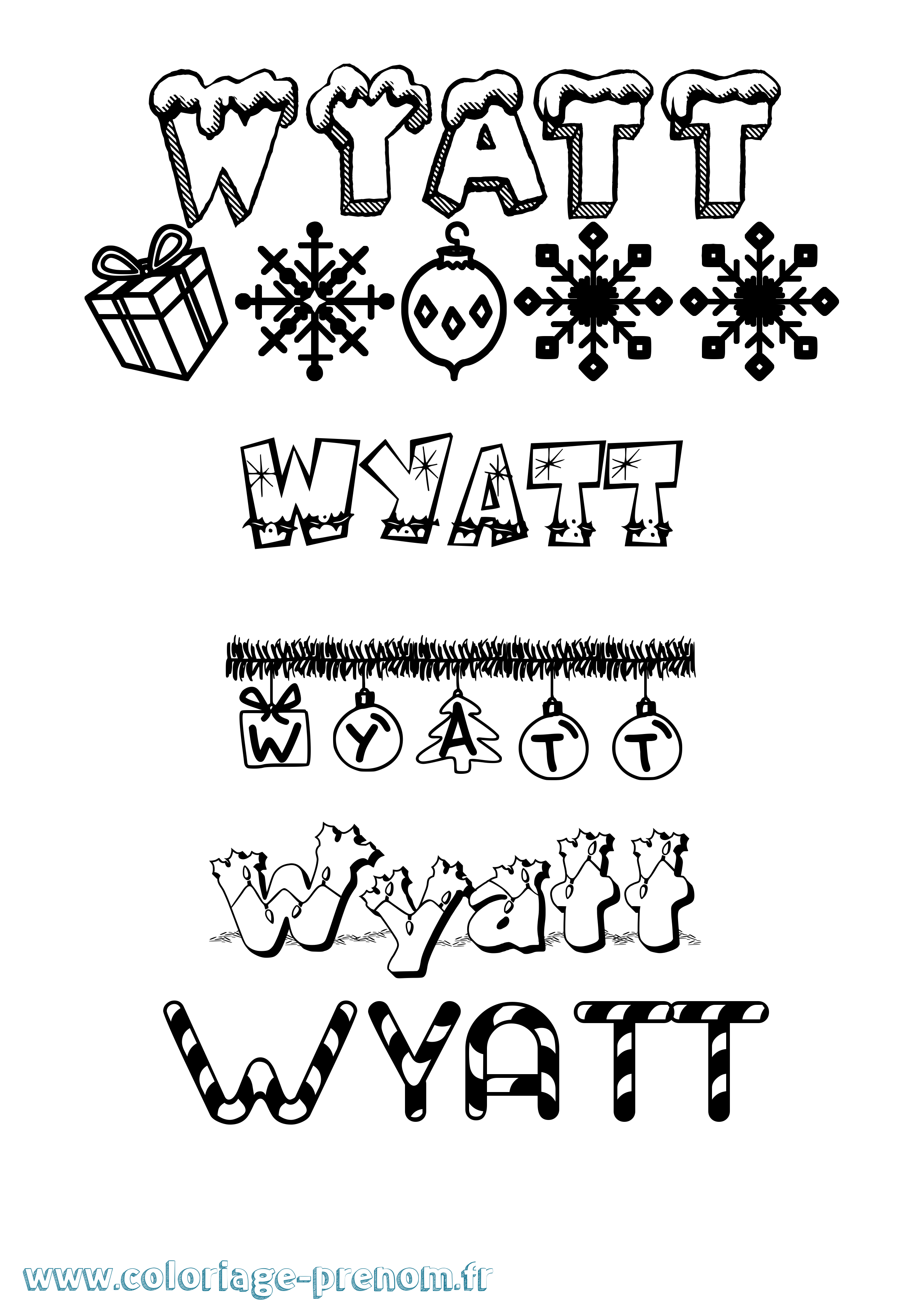 Coloriage Wyatt Noël Coloriage prénom Wyatt Noël