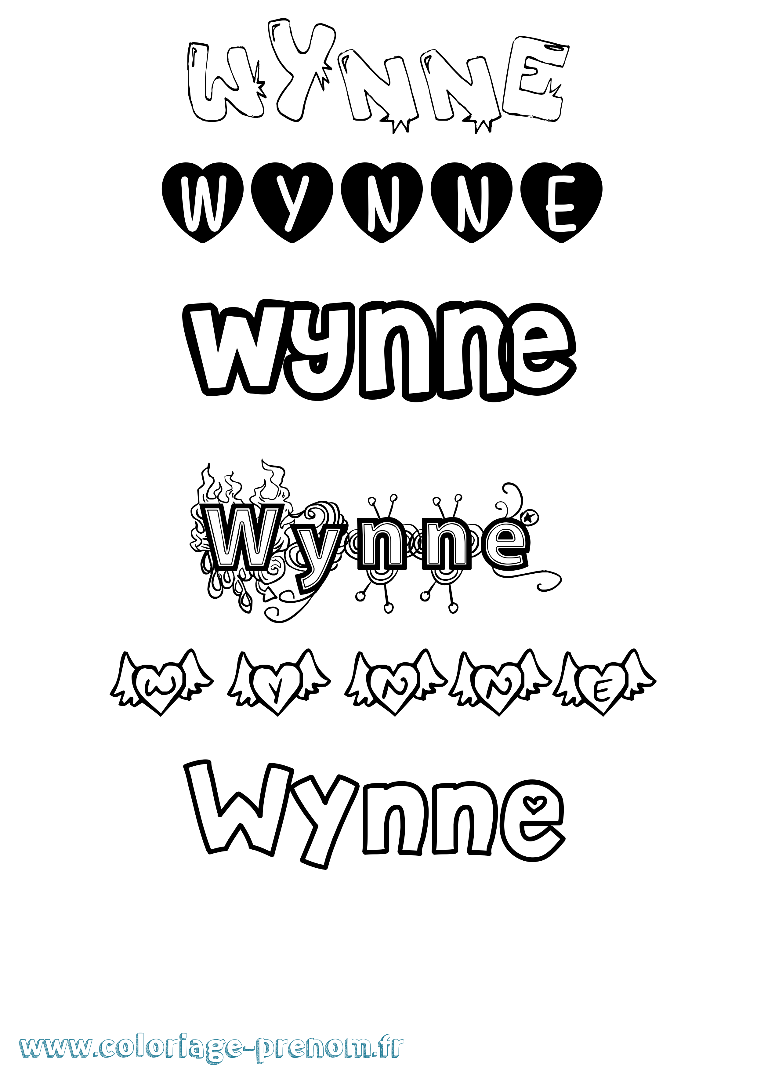 Coloriage prénom Wynne Girly