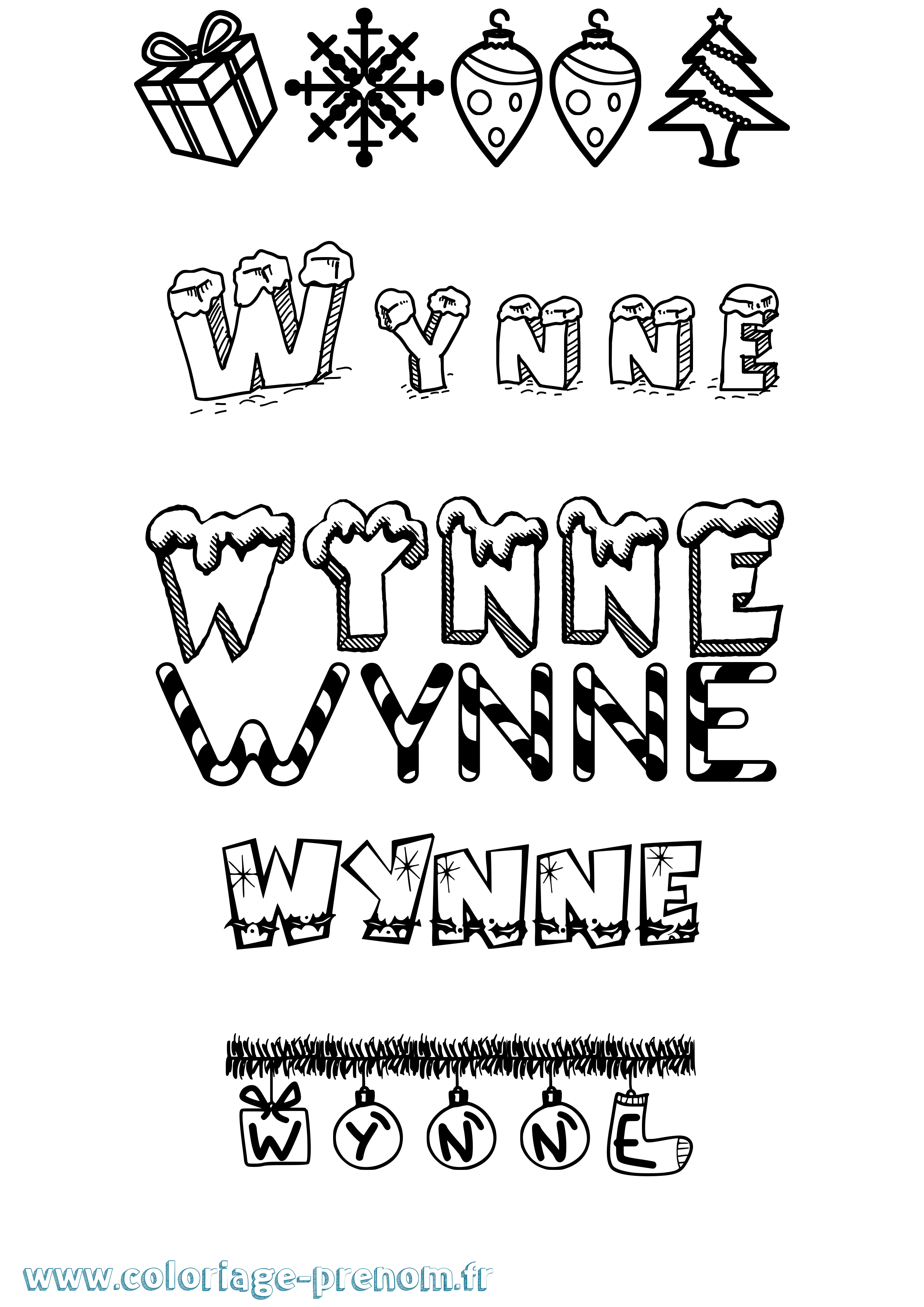 Coloriage prénom Wynne Noël