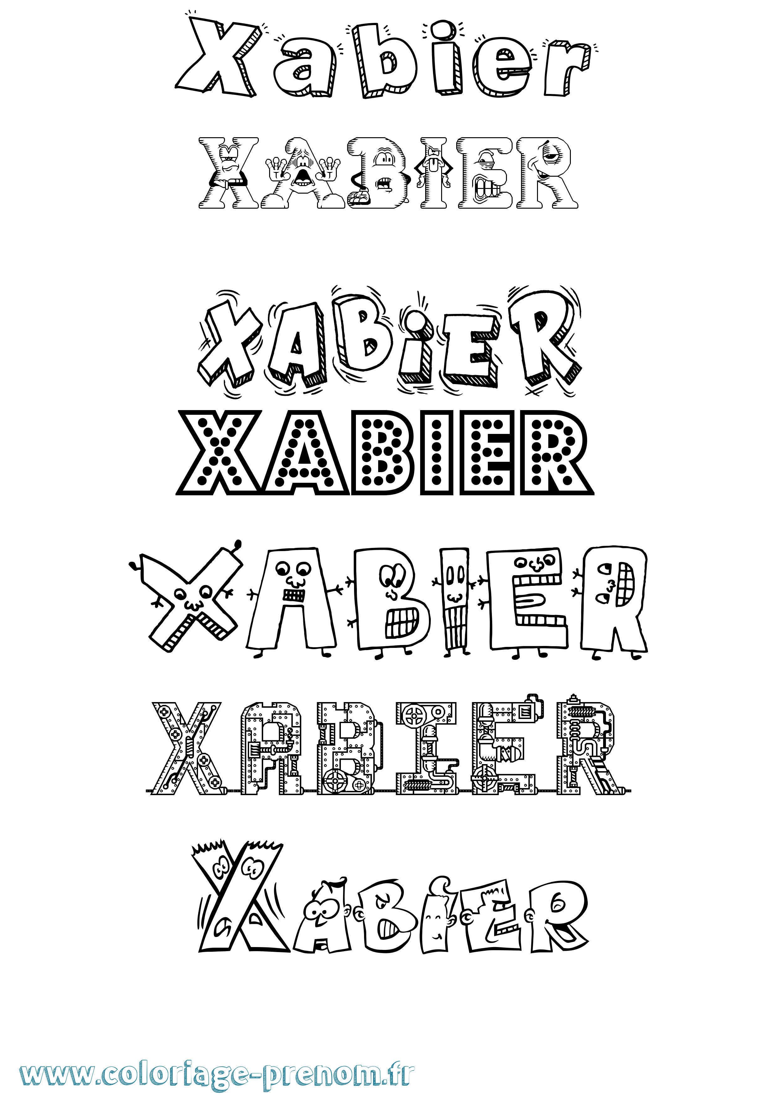 Coloriage prénom Xabier Fun