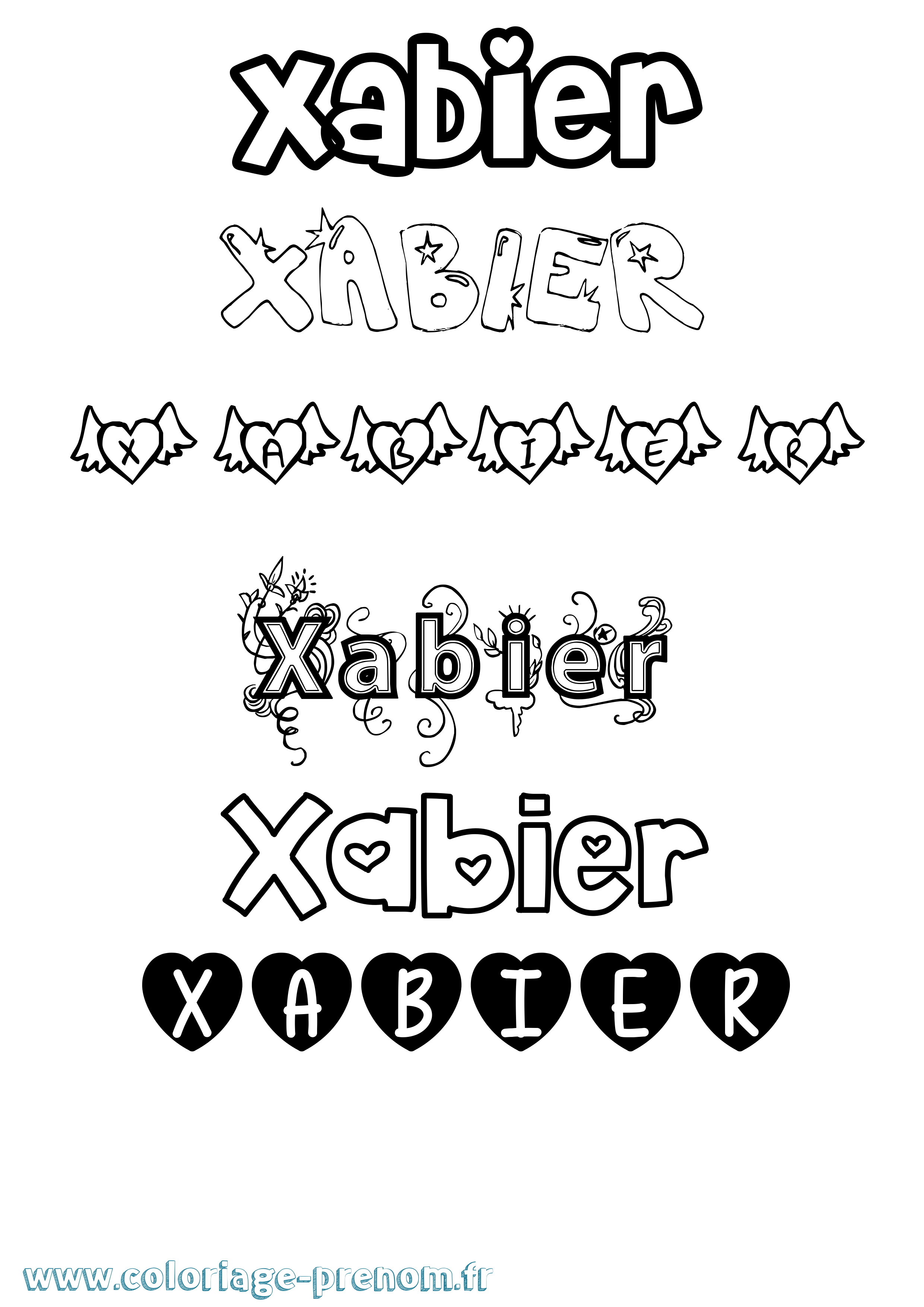 Coloriage prénom Xabier Girly
