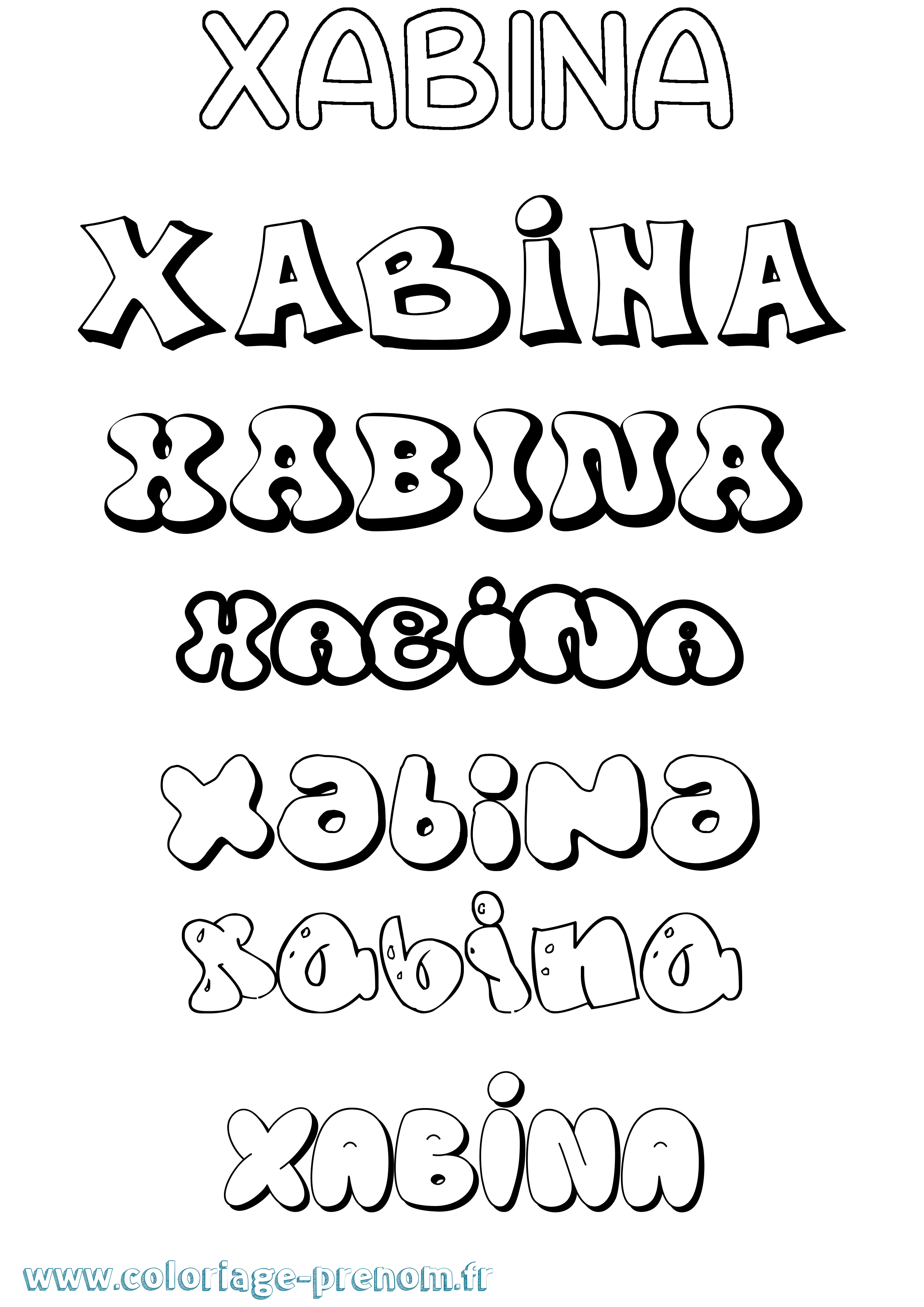 Coloriage prénom Xabina Bubble