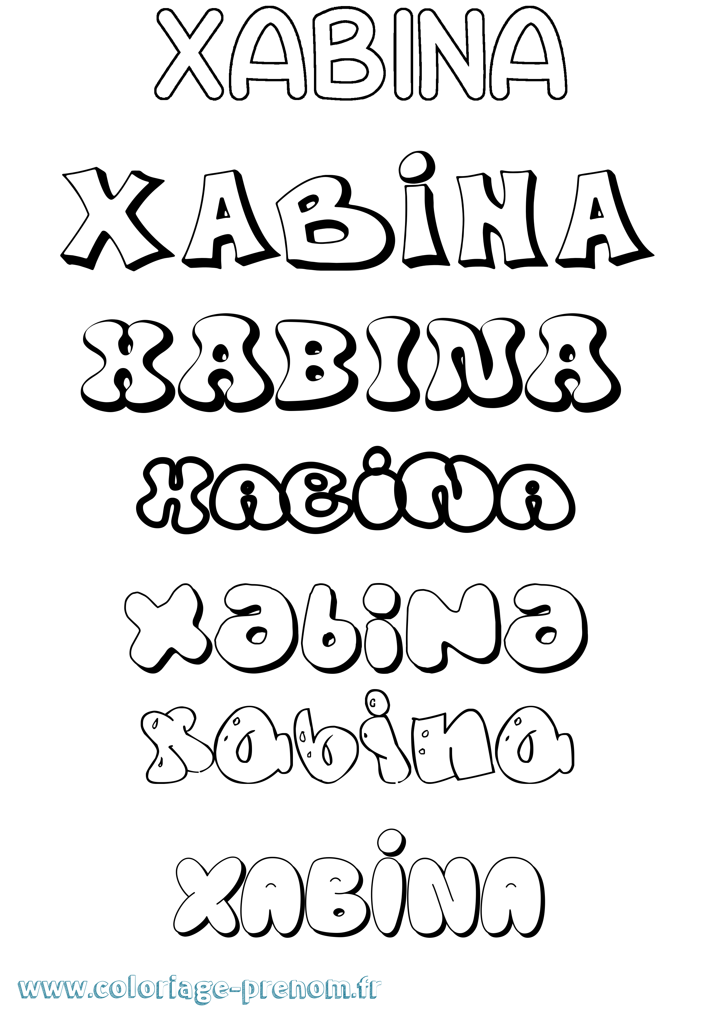 Coloriage Xabina Bubble Coloriage prénom Xabina Bubble