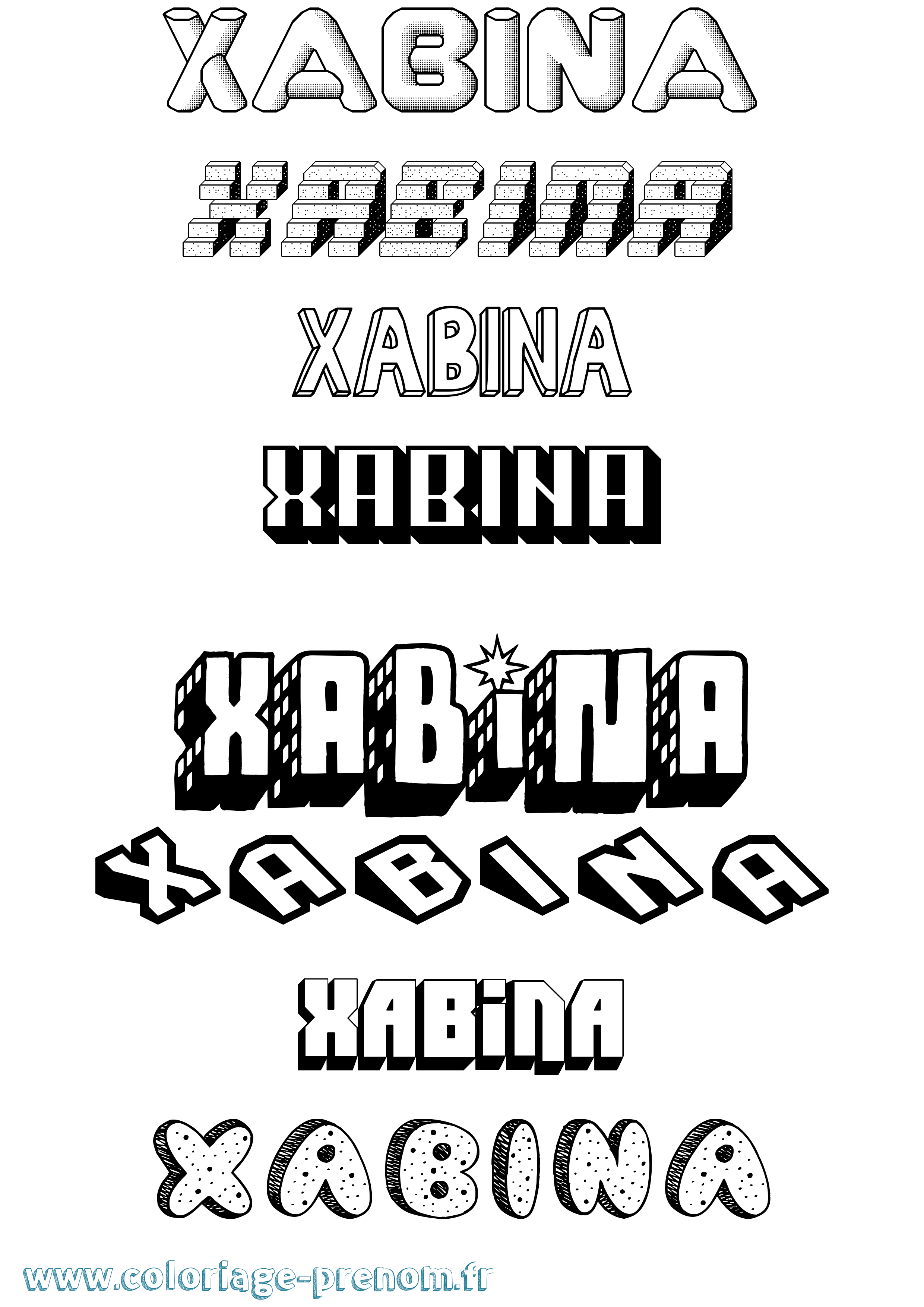 Coloriage Xabina Effet 3D Coloriage prénom Xabina Effet 3D