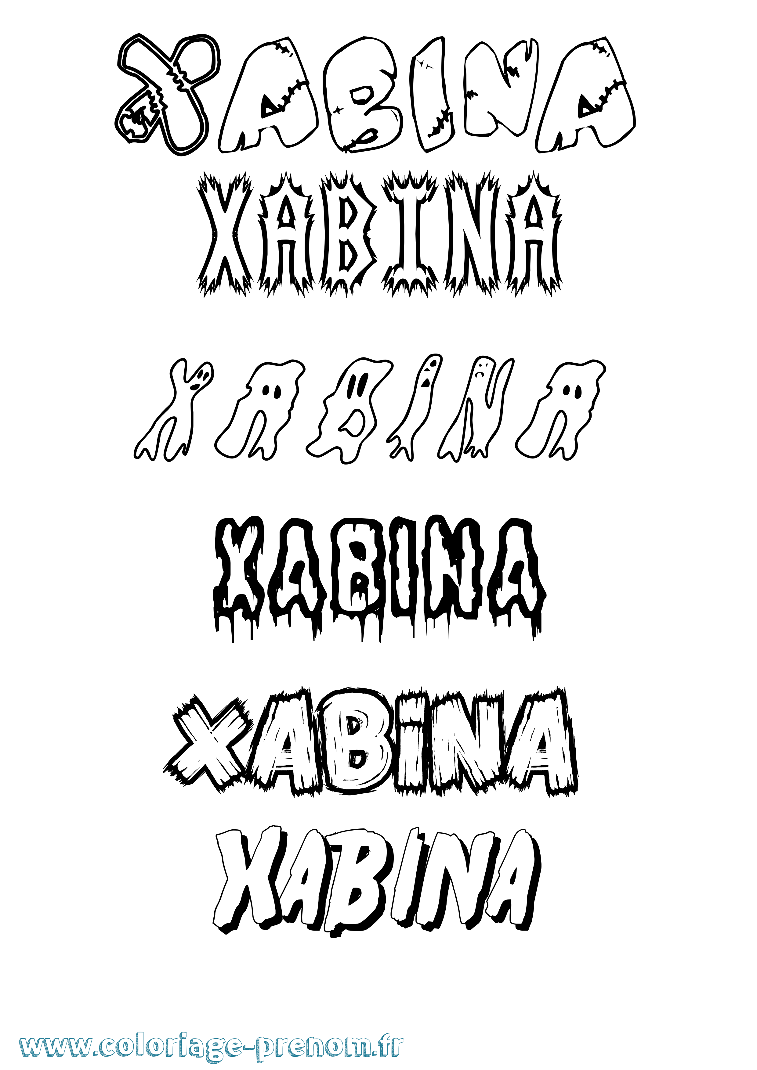 Coloriage Xabina Frisson Coloriage prénom Xabina Frisson