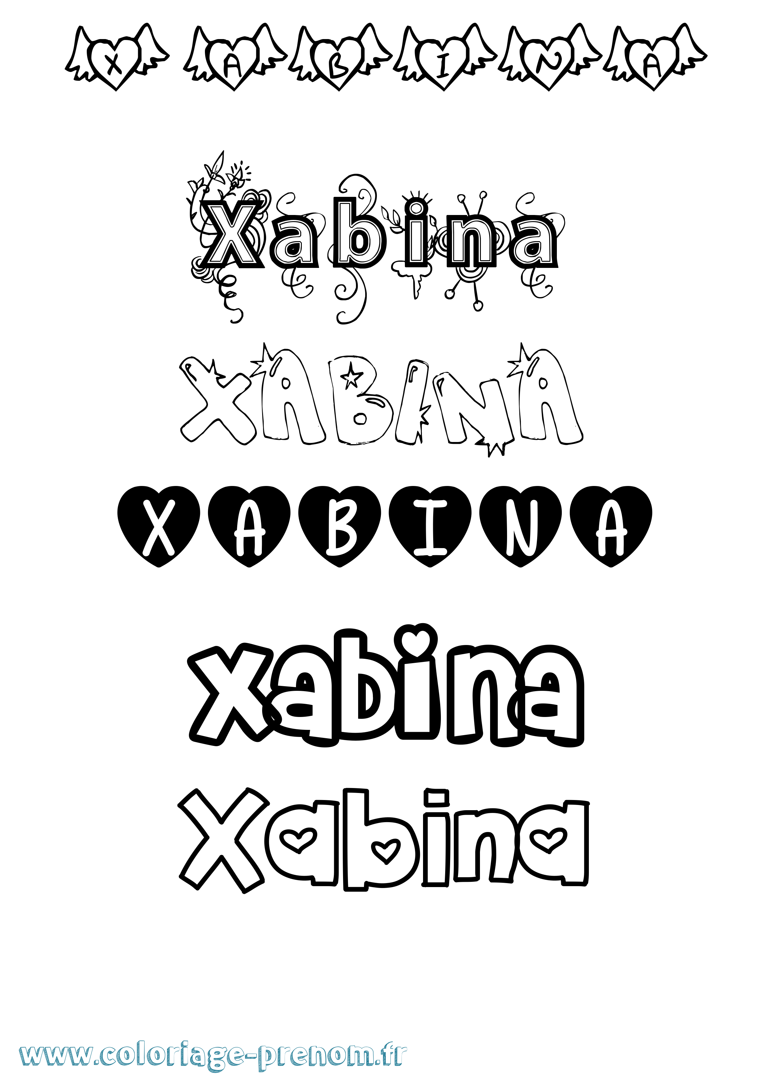 Coloriage prénom Xabina Girly