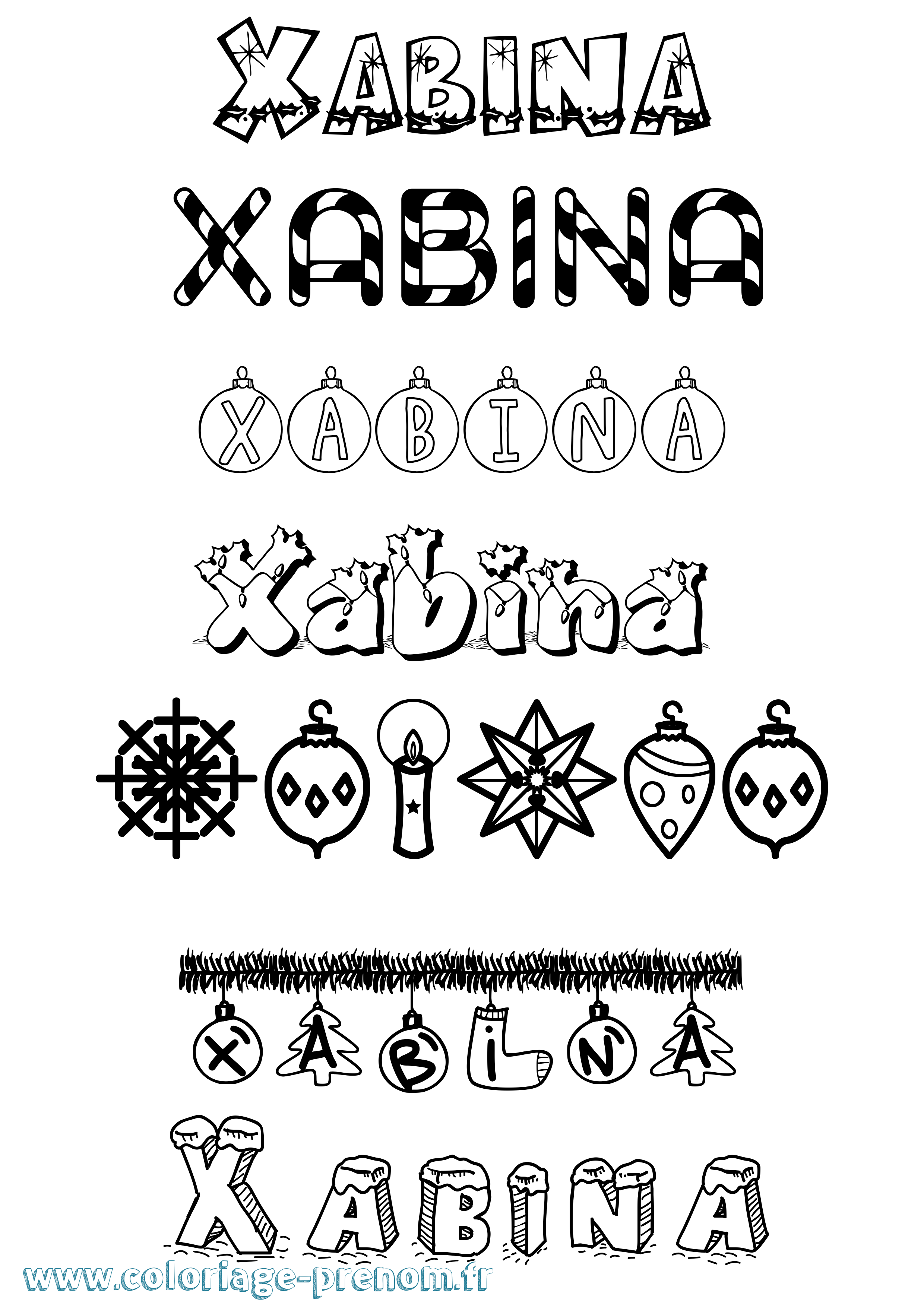 Coloriage Xabina Noël Coloriage prénom Xabina Noël