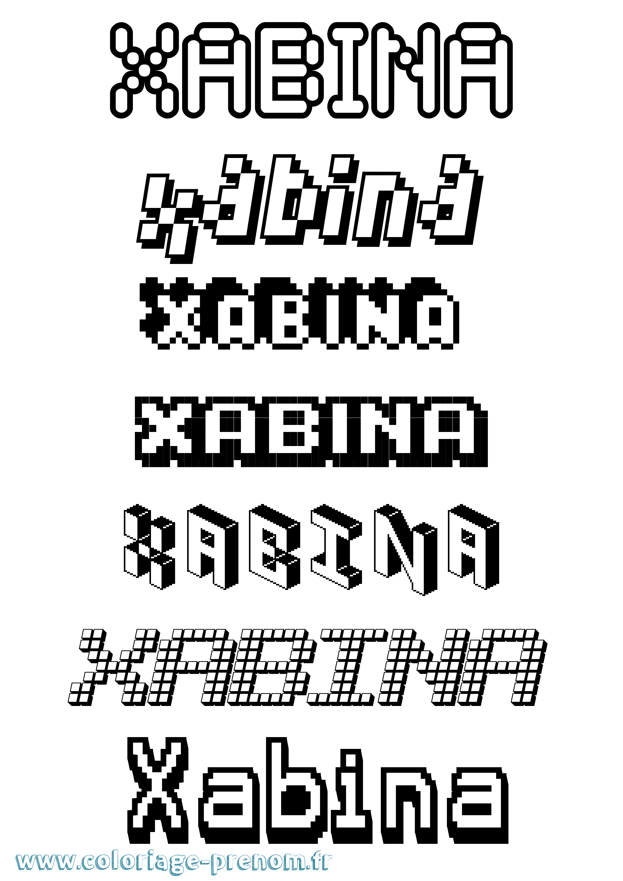 Coloriage Xabina Pixel Coloriage prénom Xabina Pixel