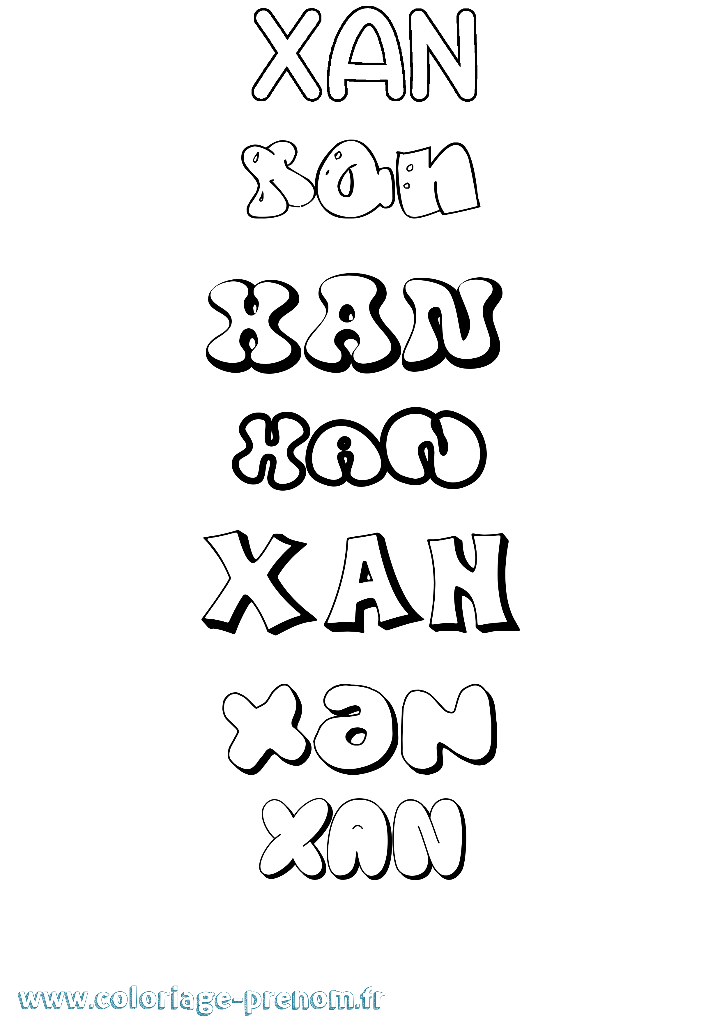 Coloriage Xan Bubble Coloriage prénom Xan Bubble
