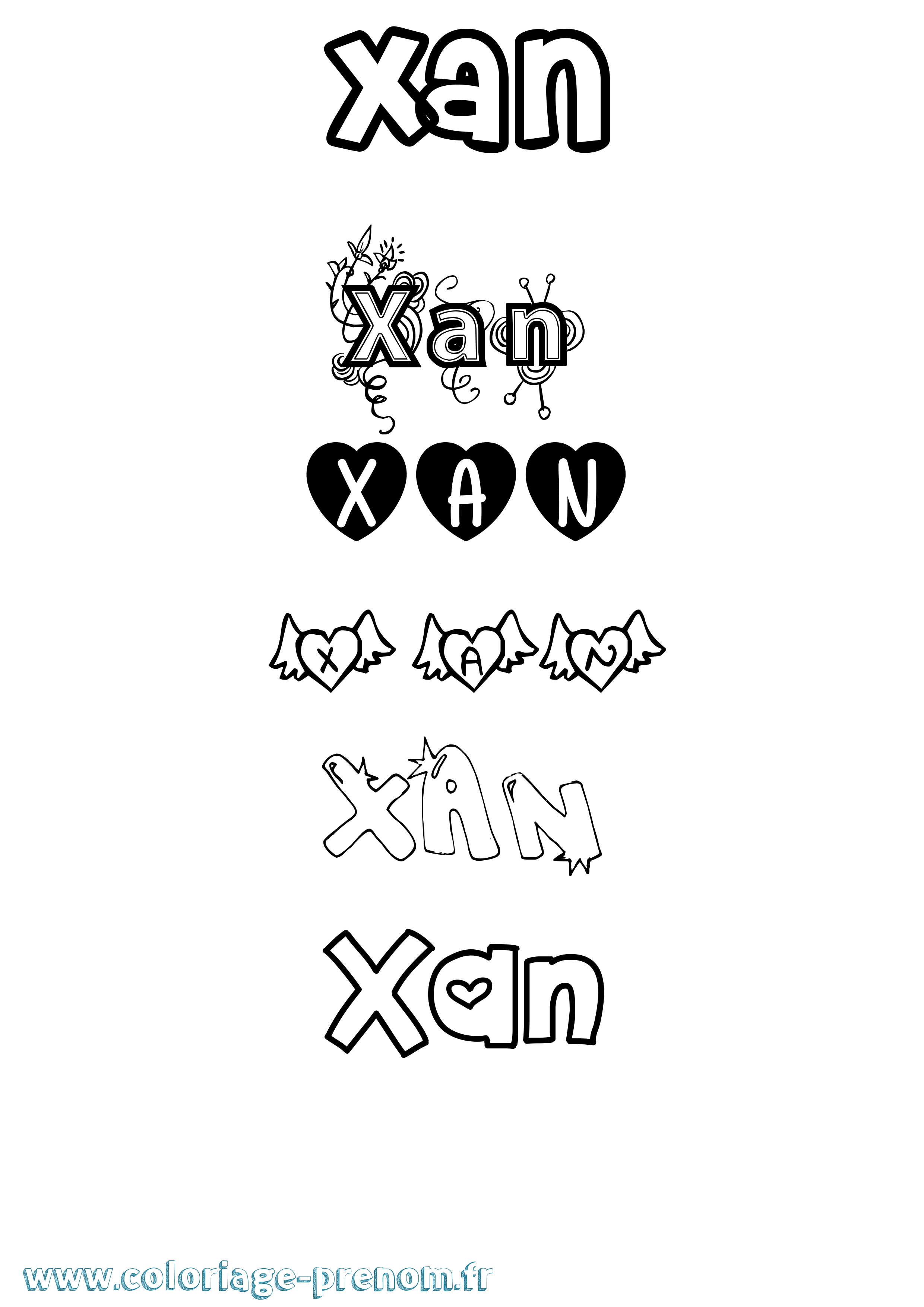 Coloriage Xan Girly Coloriage prénom Xan Girly