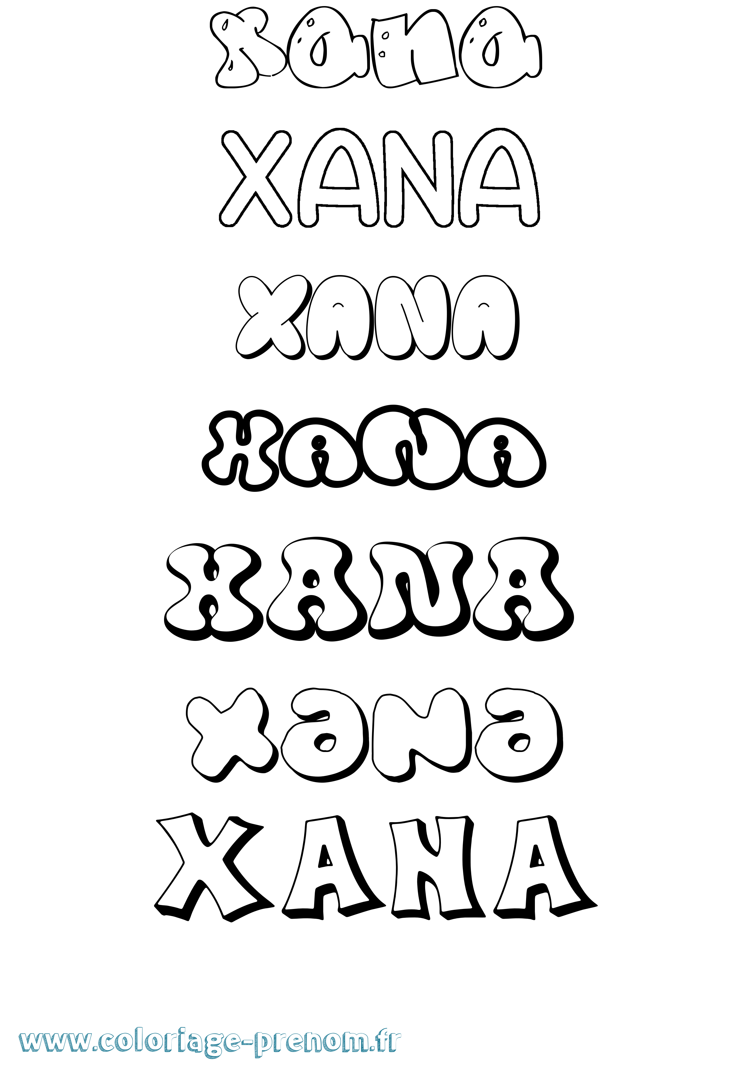 Coloriage prénom Xana Bubble