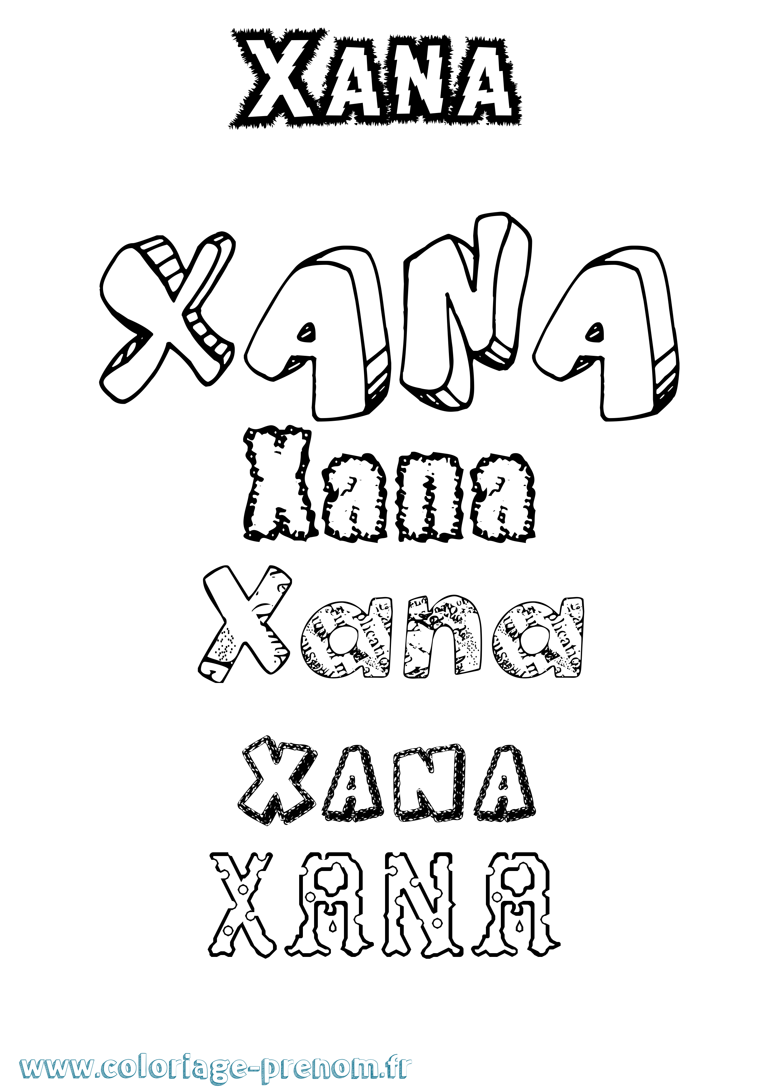 Coloriage prénom Xana Destructuré