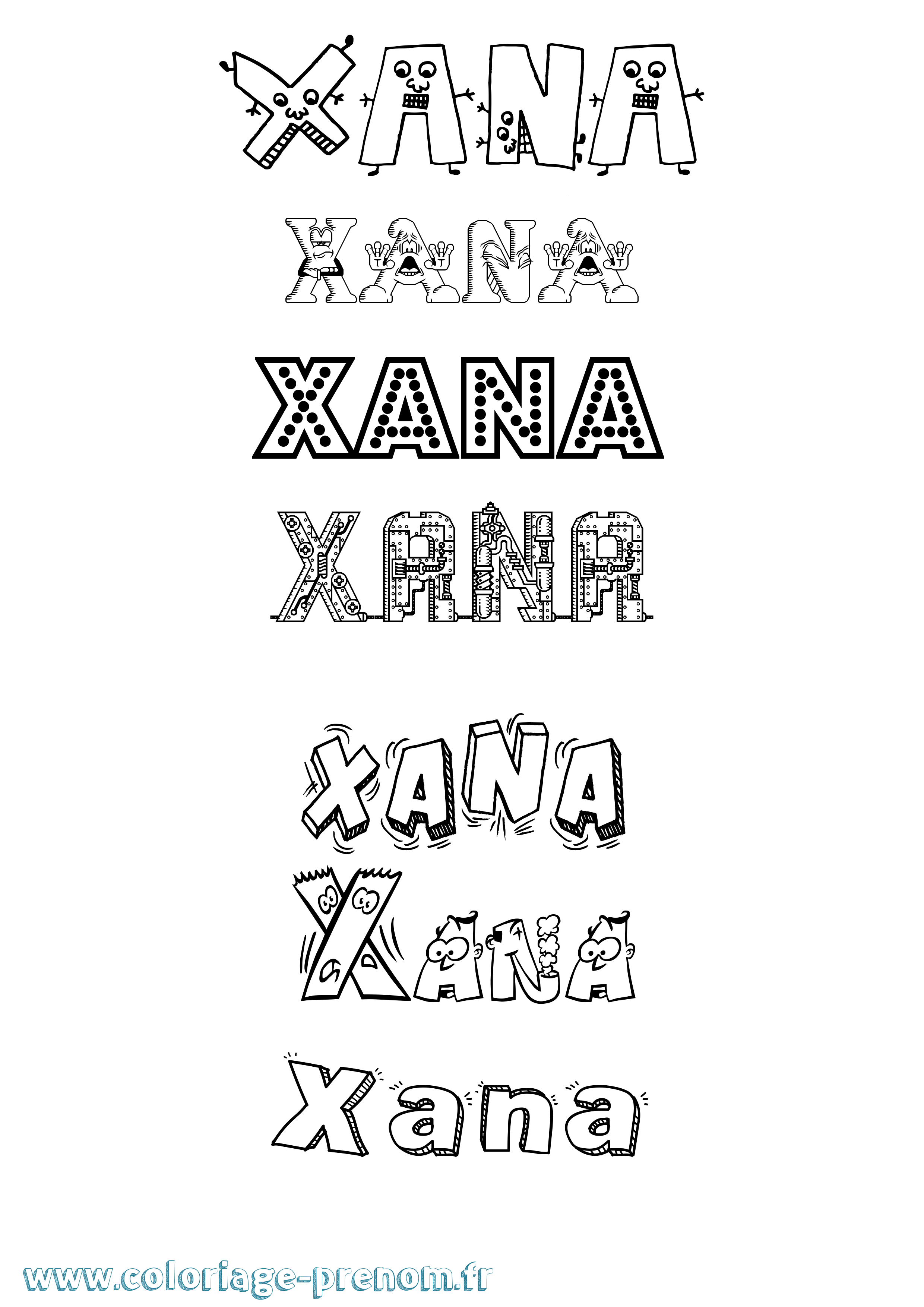 Coloriage prénom Xana Fun