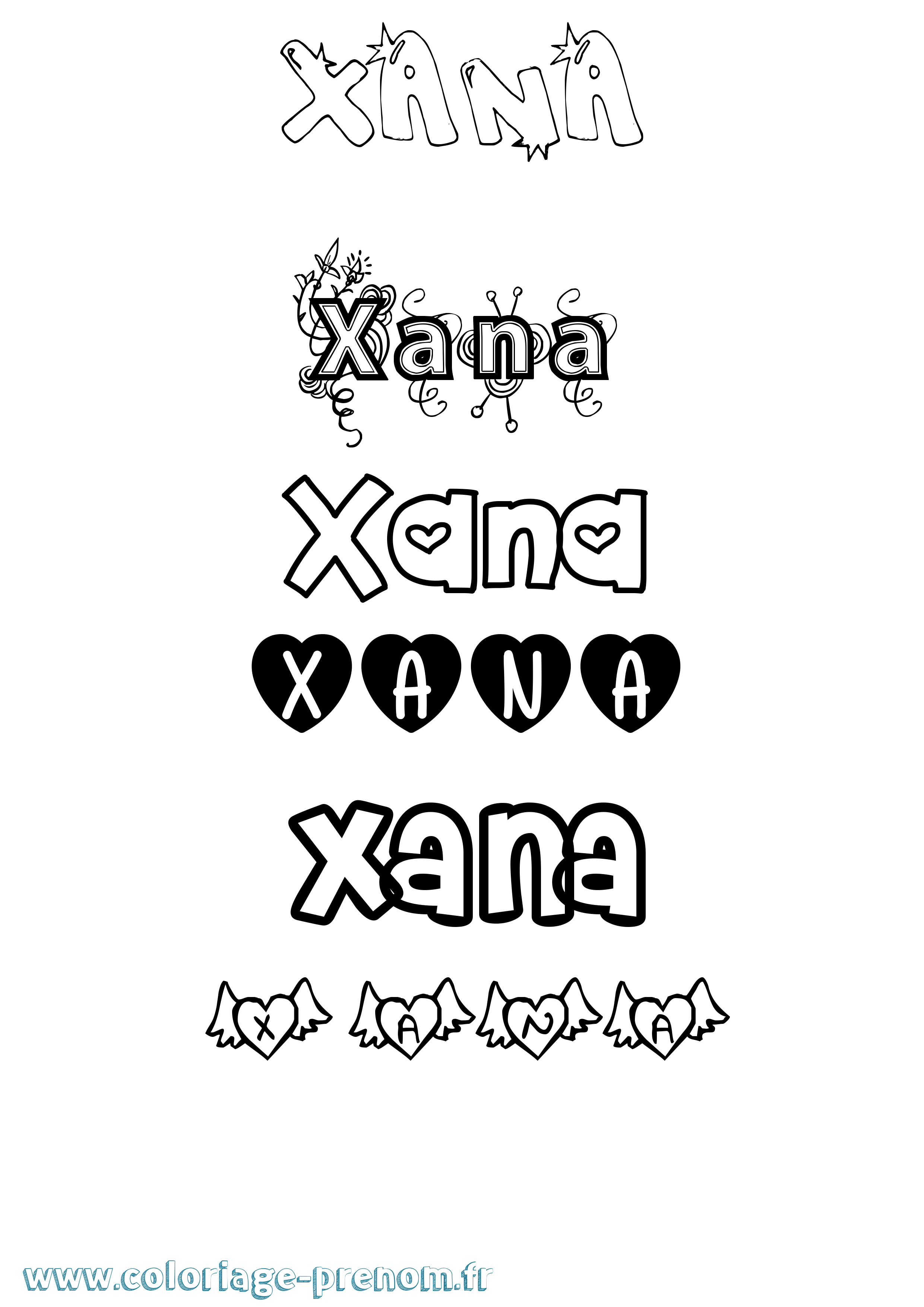 Coloriage prénom Xana Girly