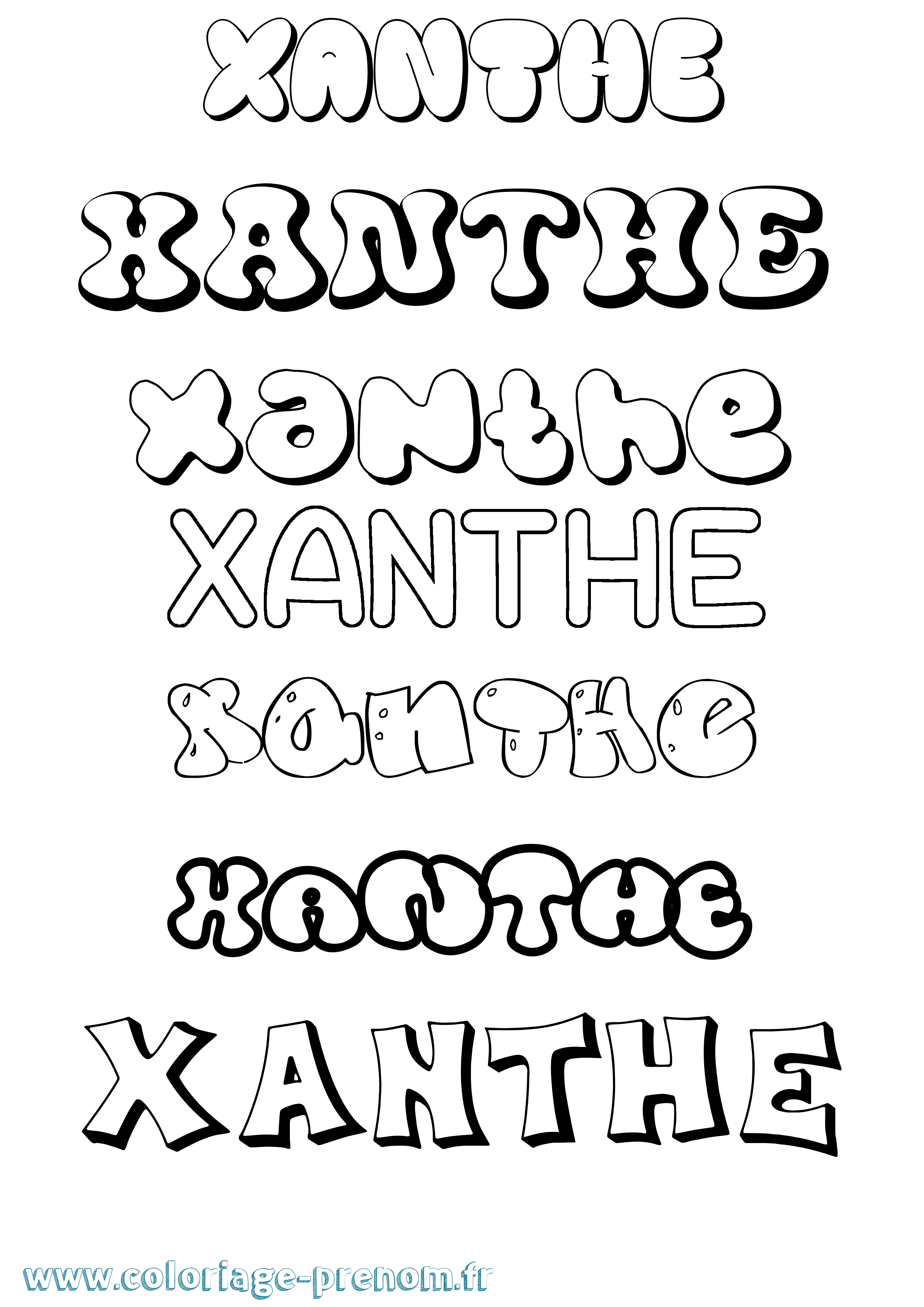 Coloriage prénom Xanthe Bubble