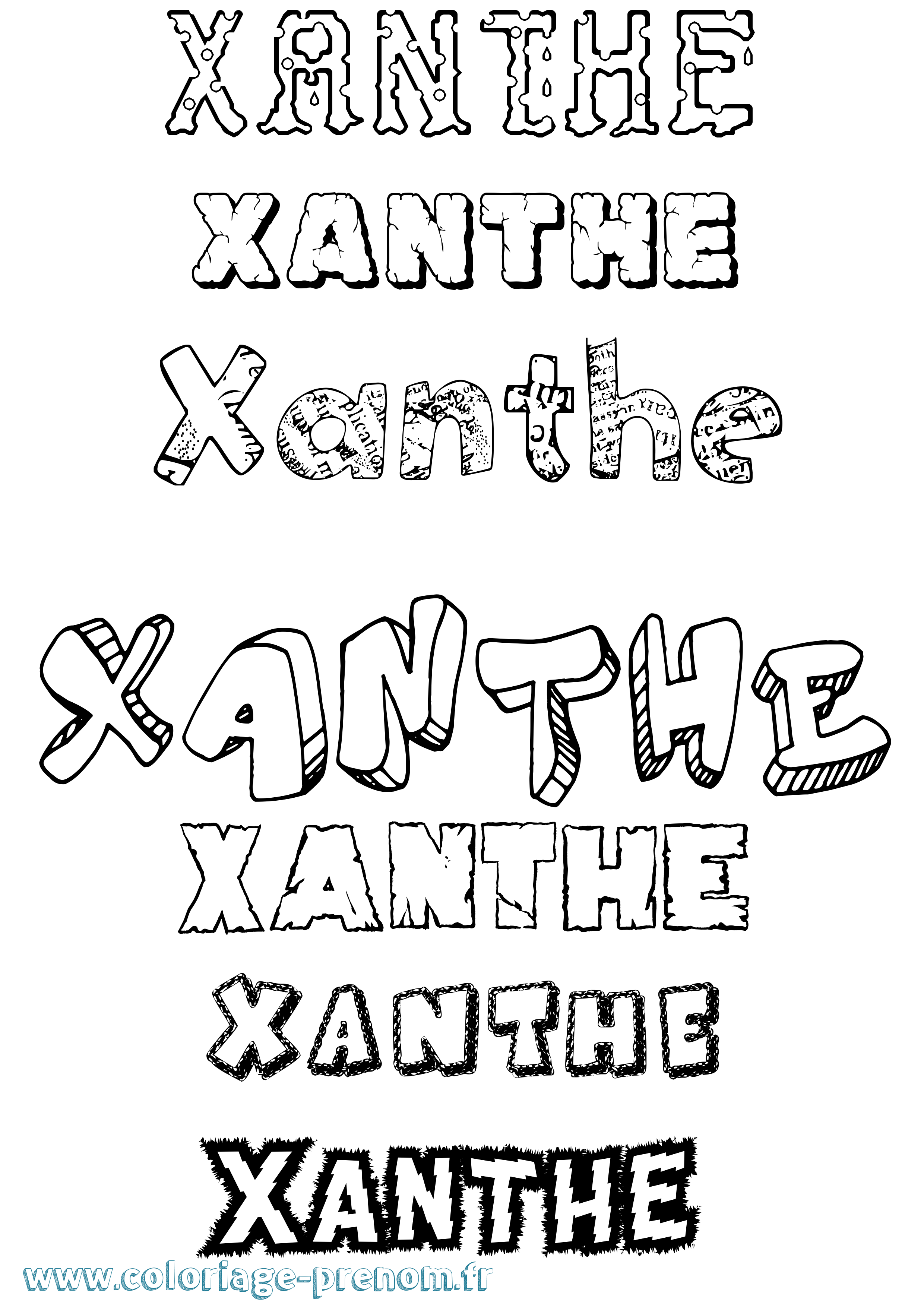 Coloriage prénom Xanthe Destructuré