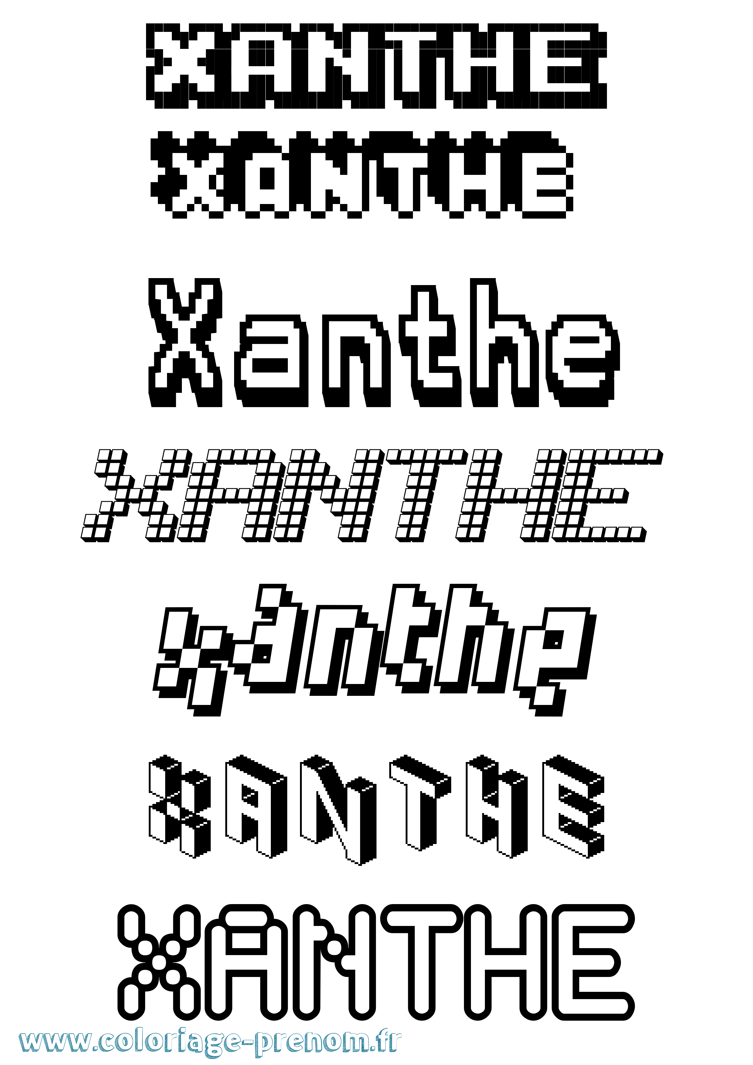 Coloriage prénom Xanthe Pixel