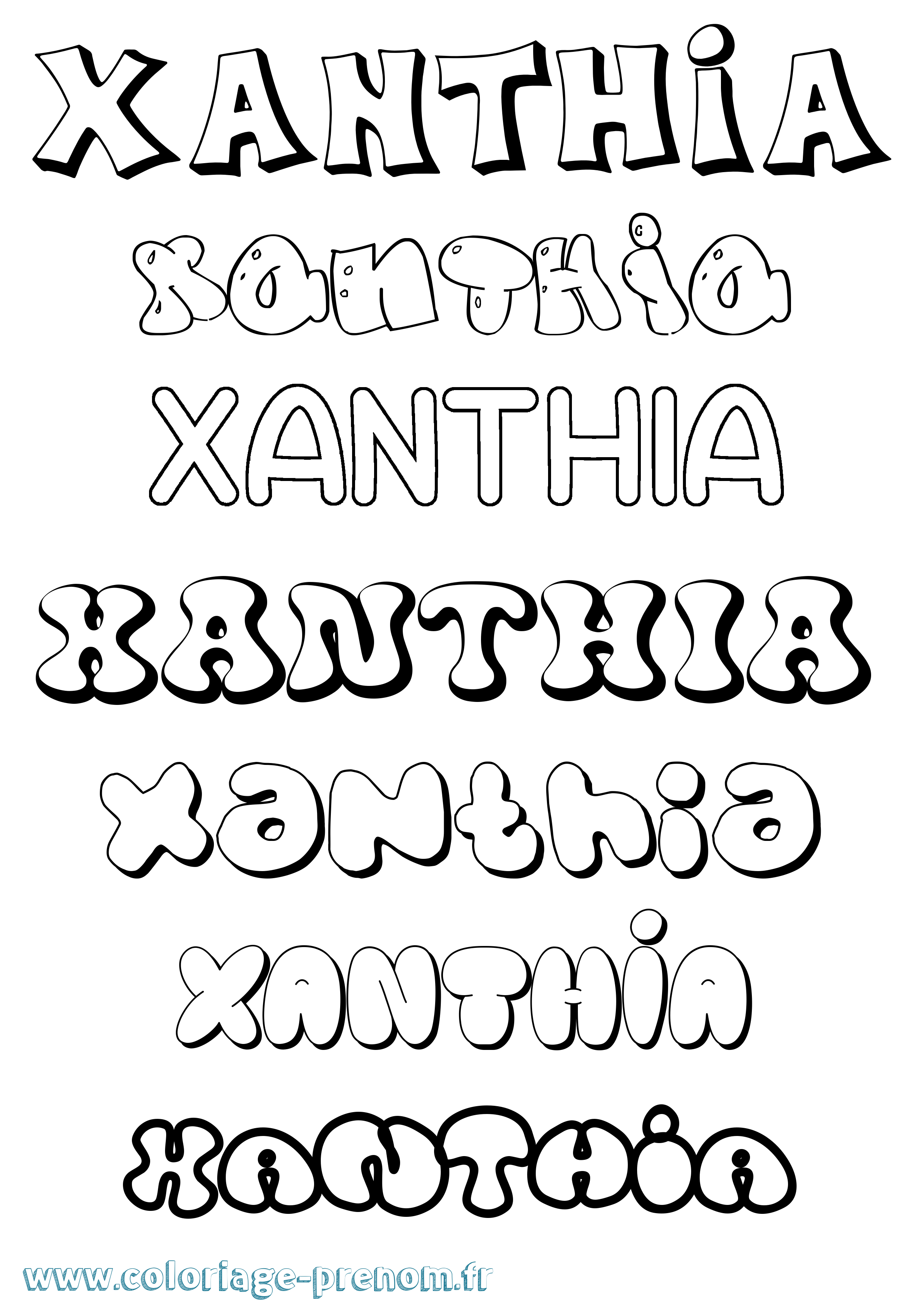Coloriage Xanthia Bubble Coloriage prénom Xanthia Bubble