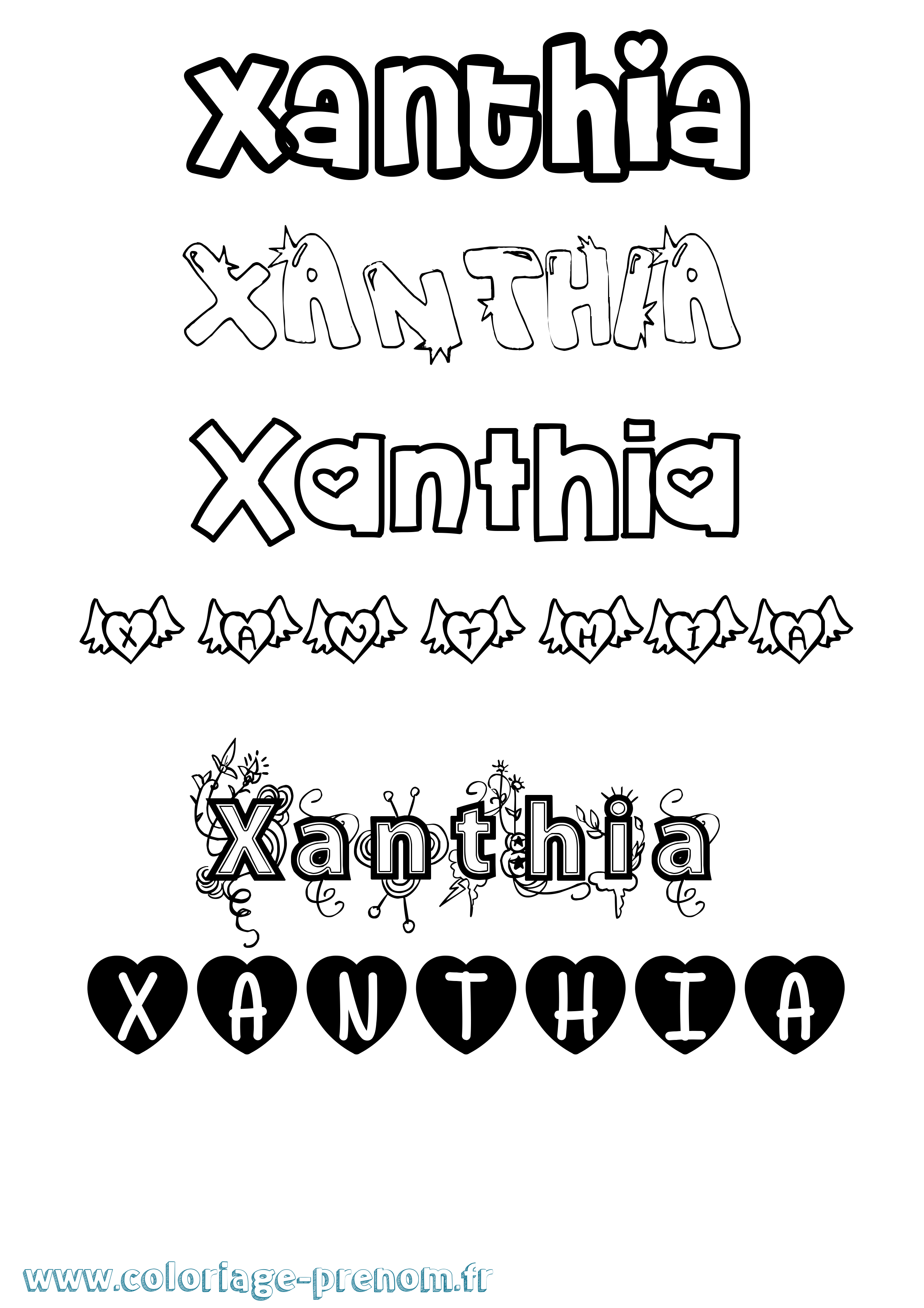 Coloriage Xanthia Girly Coloriage prénom Xanthia Girly