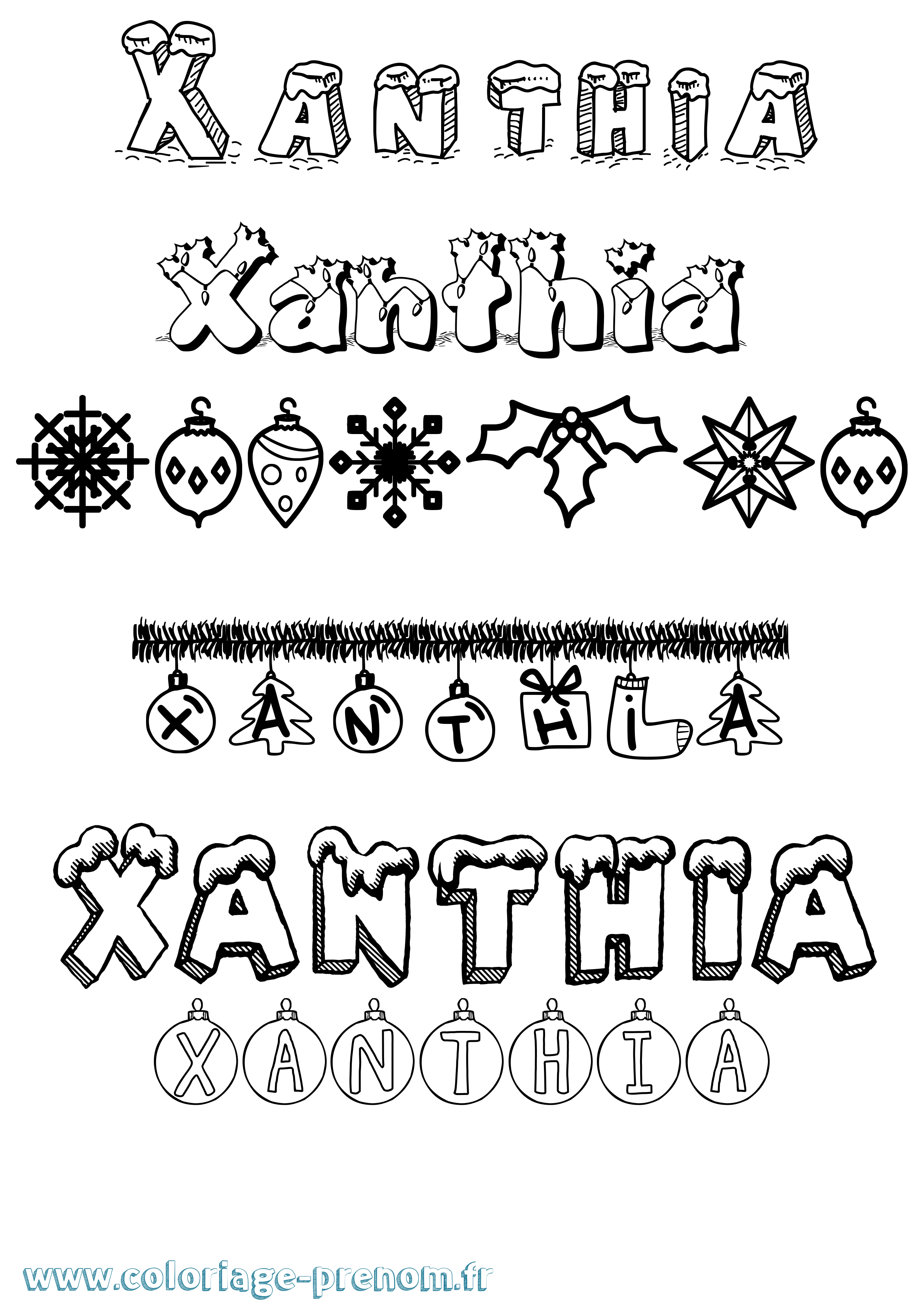 Coloriage Xanthia Noël Coloriage prénom Xanthia Noël