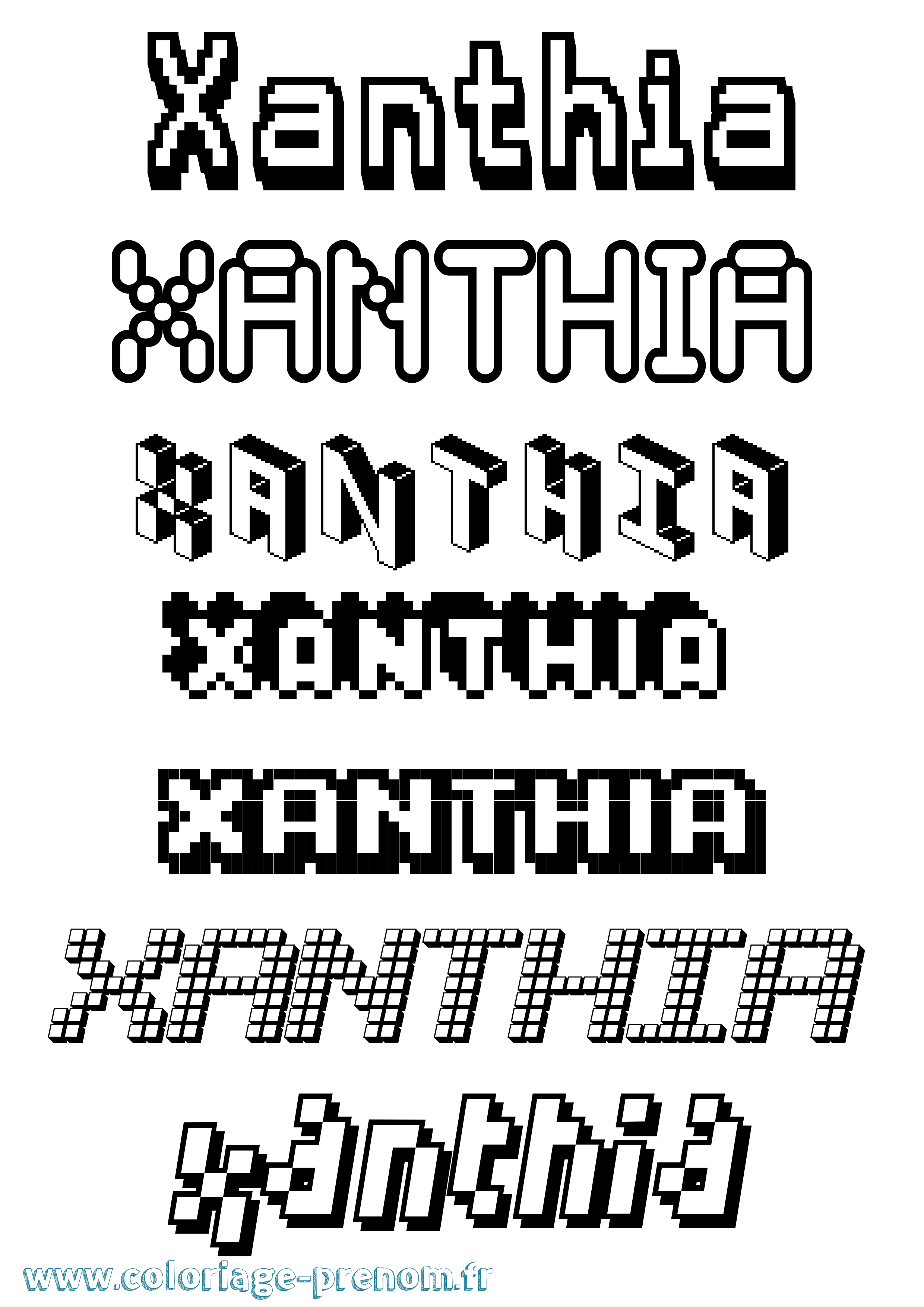 Coloriage Xanthia Pixel Coloriage prénom Xanthia Pixel