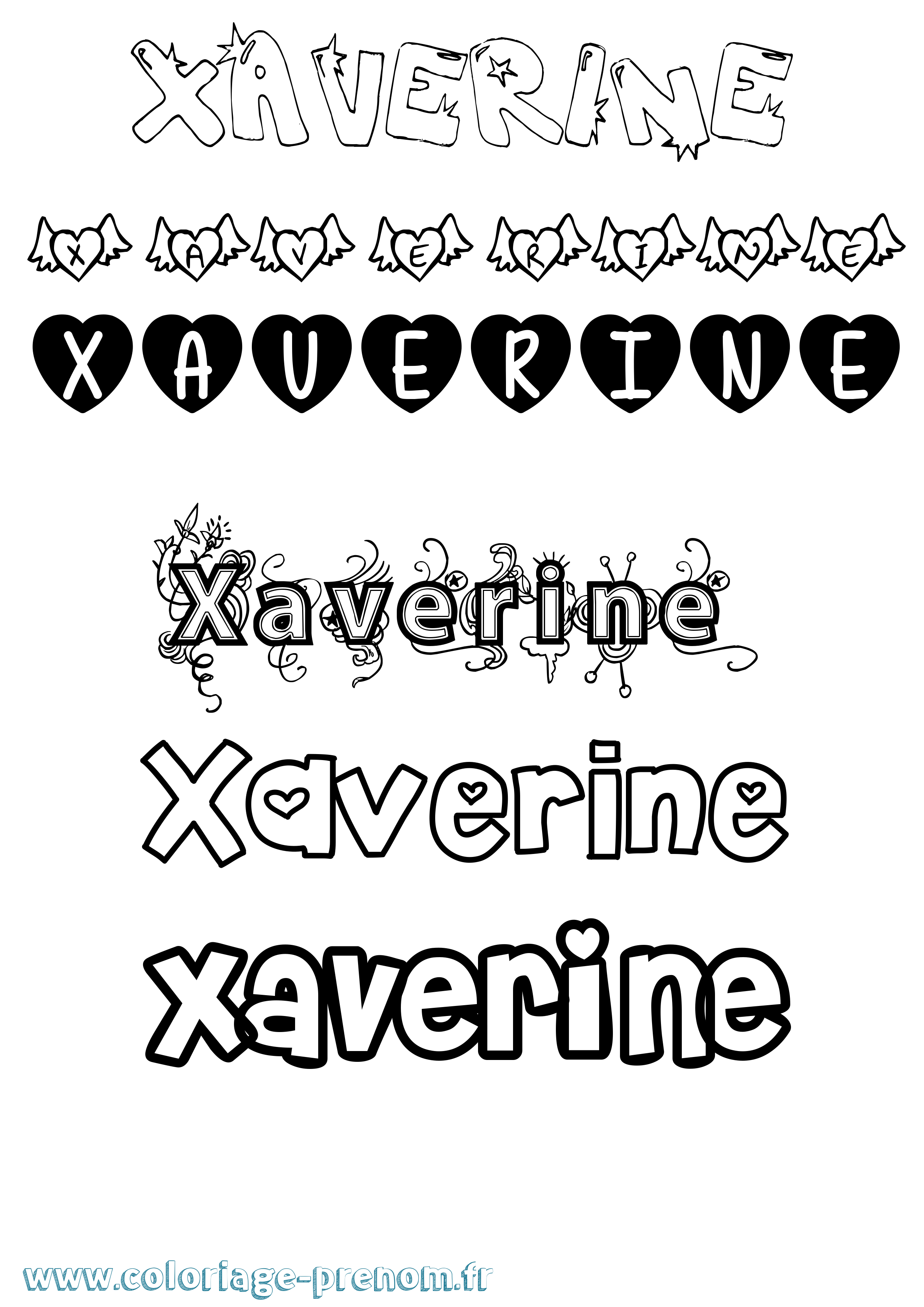 Coloriage Xaverine Girly Coloriage prénom Xaverine Girly